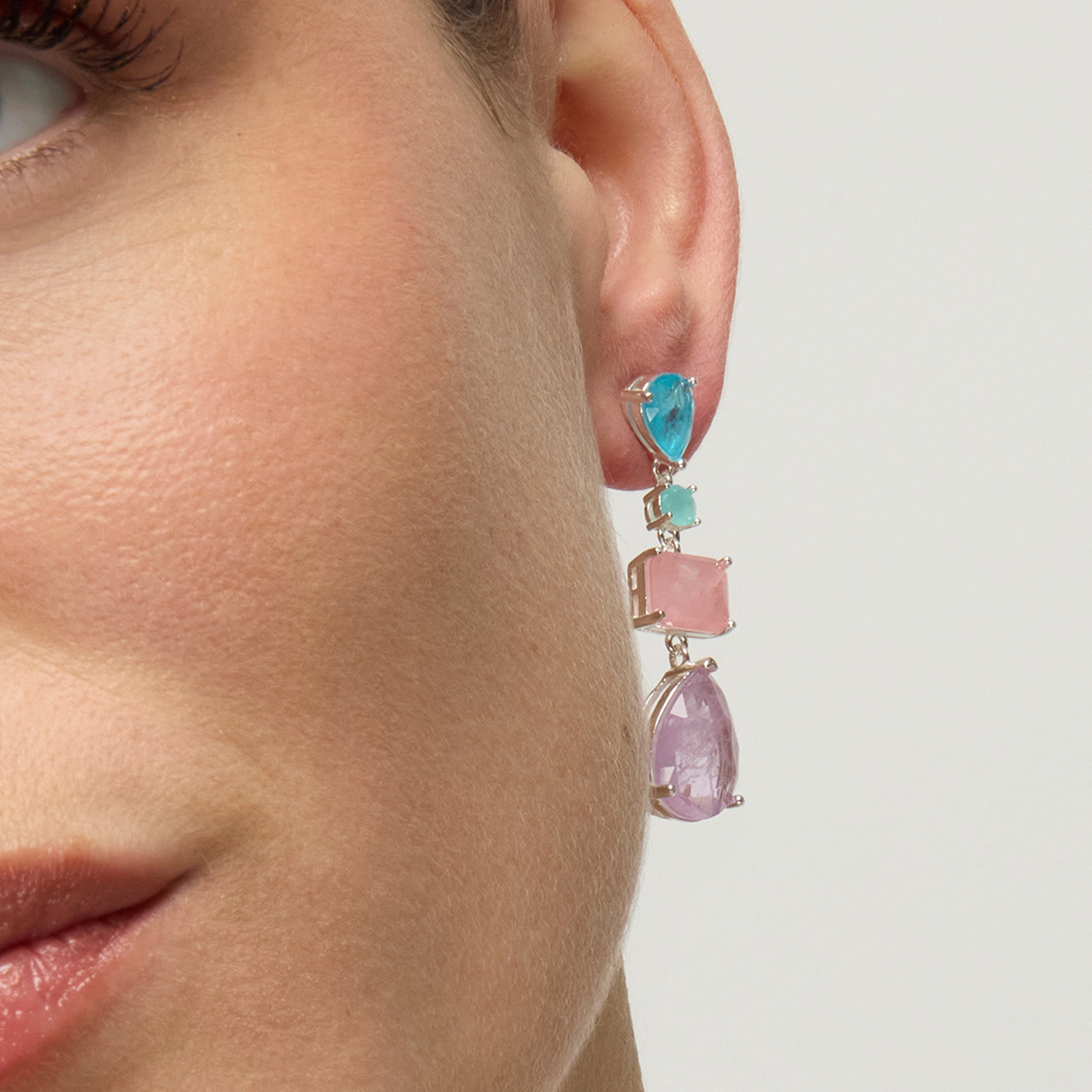 Boucles d'oreilles en argent sterling 925 et quartz hydrothermal multicolore finition rhodiée - Mifa
