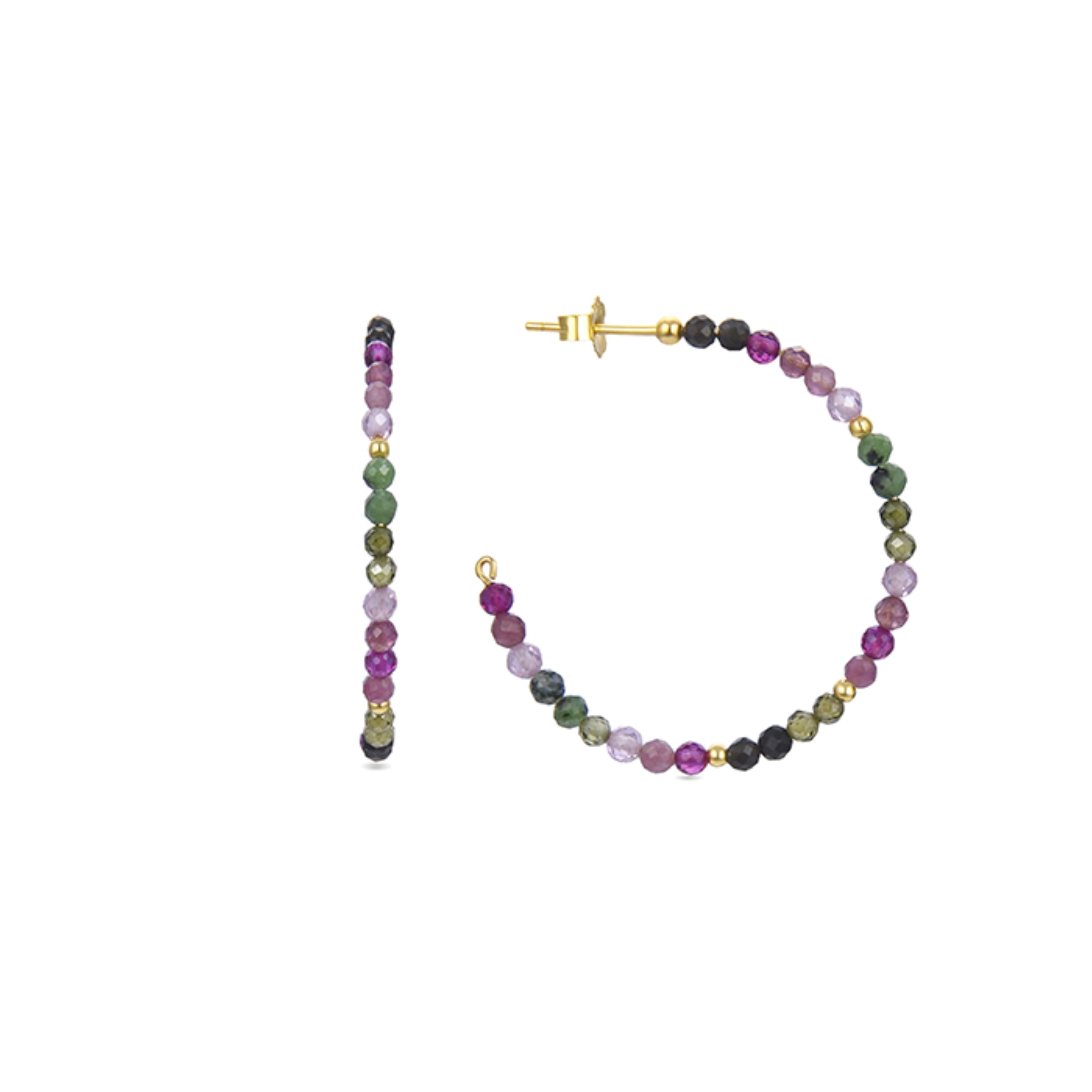 Pendientes de Plata de Ley 925 con Turmalina Multicolor acabados en oro amarillo 18K - Koarg