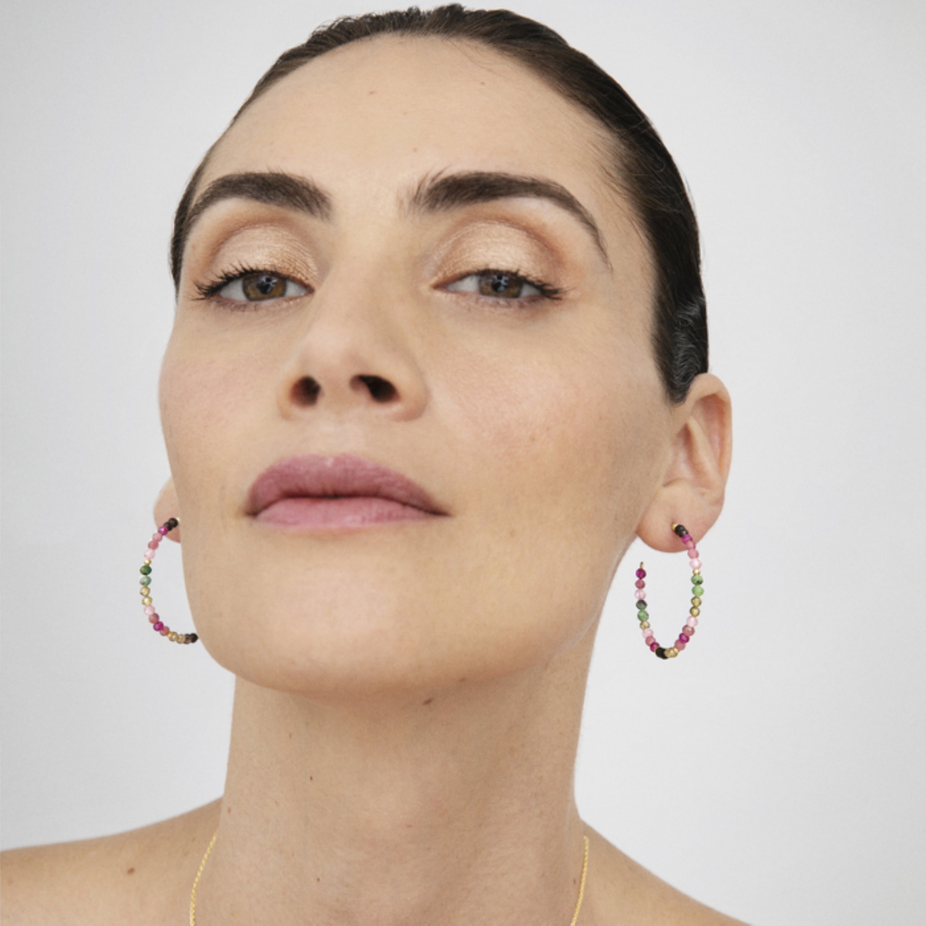 Pendientes de Plata de Ley 925 con Turmalina Multicolor acabados en oro amarillo 18K - Koarg