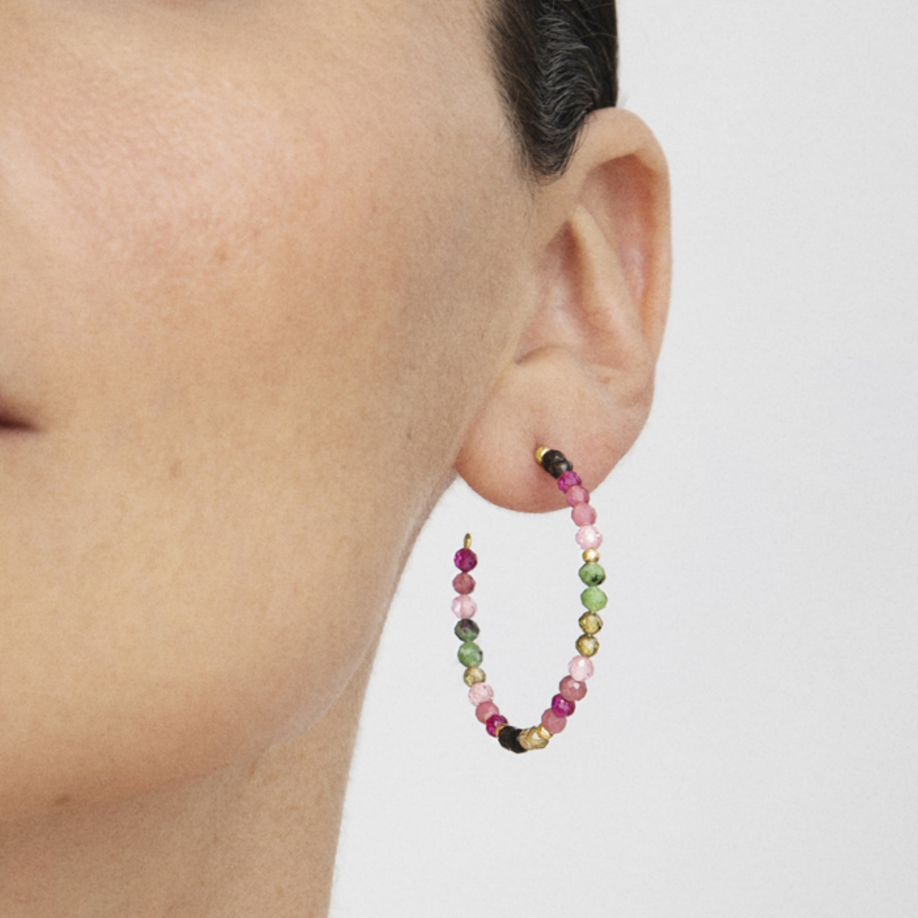 Pendientes de Plata de Ley 925 con Turmalina Multicolor acabados en oro amarillo 18K - Koarg
