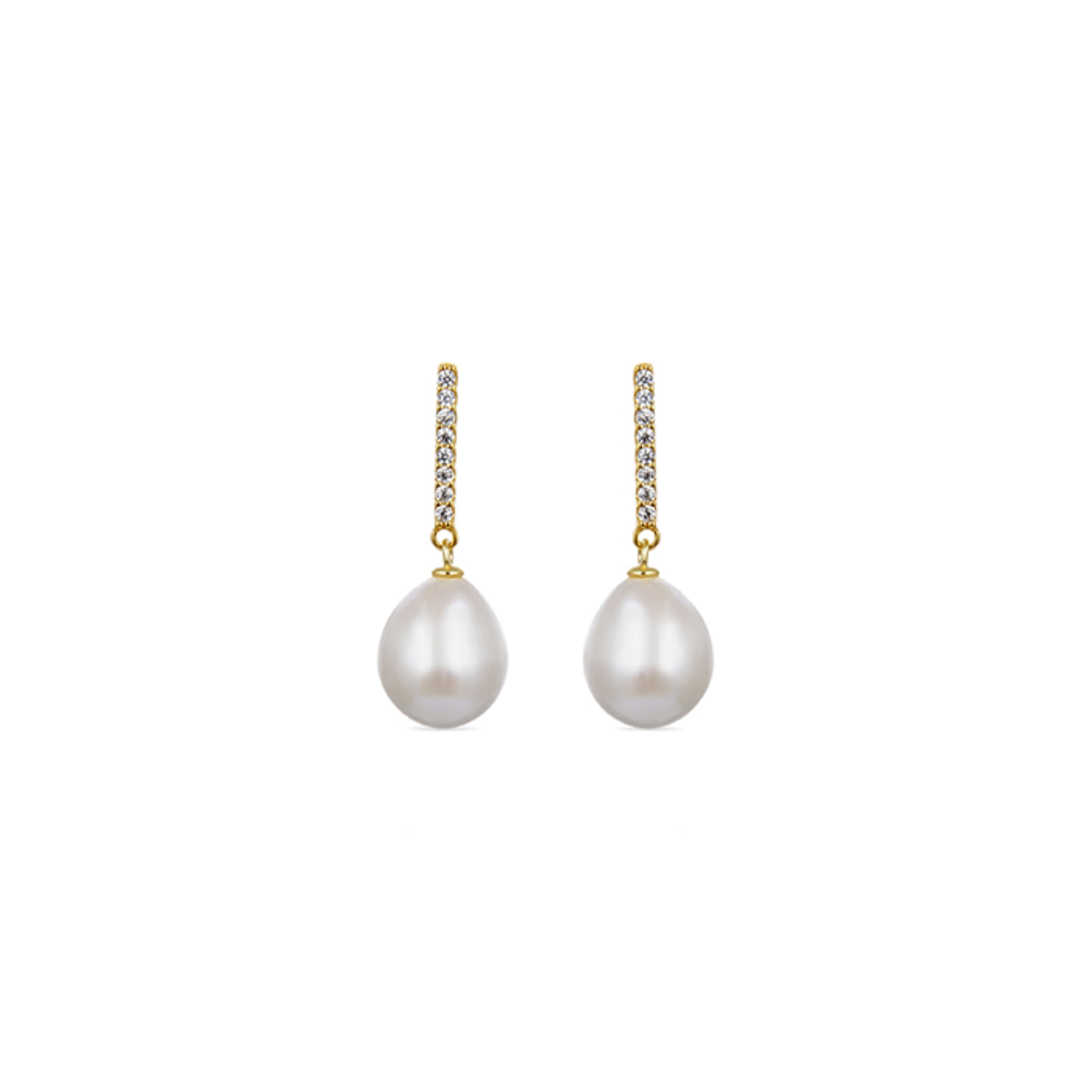 Pendientes de Plata de Ley 925 con Perla Blanca acabados en oro amarillo de 18K - Nolshu