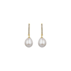 Pendientes de Plata de Ley 925 con Perla Blanca acabados en oro amarillo 18K - Nolshu