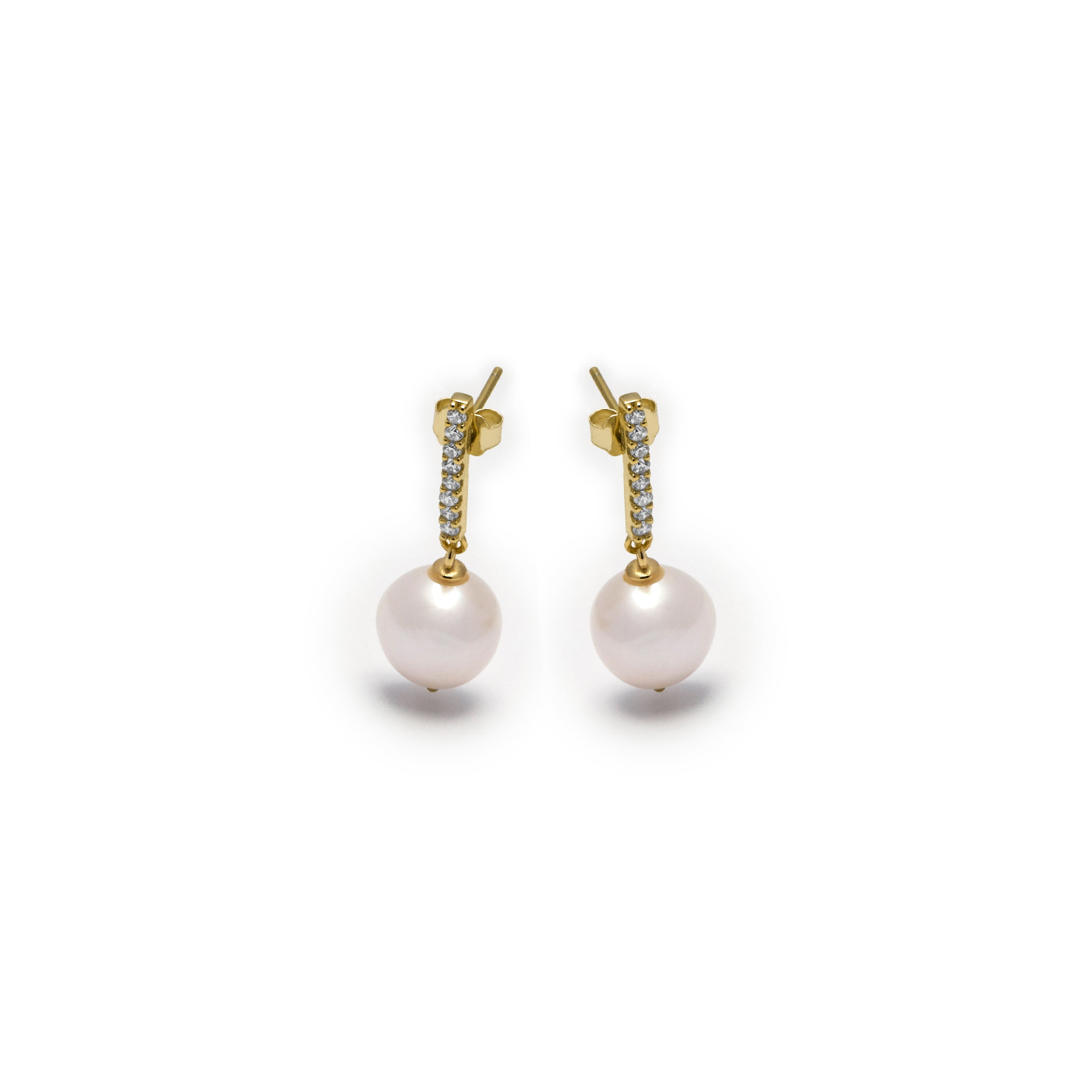Pendientes de Plata de Ley 925 con Perla Blanca acabados en oro amarillo de 18K - Nolshu