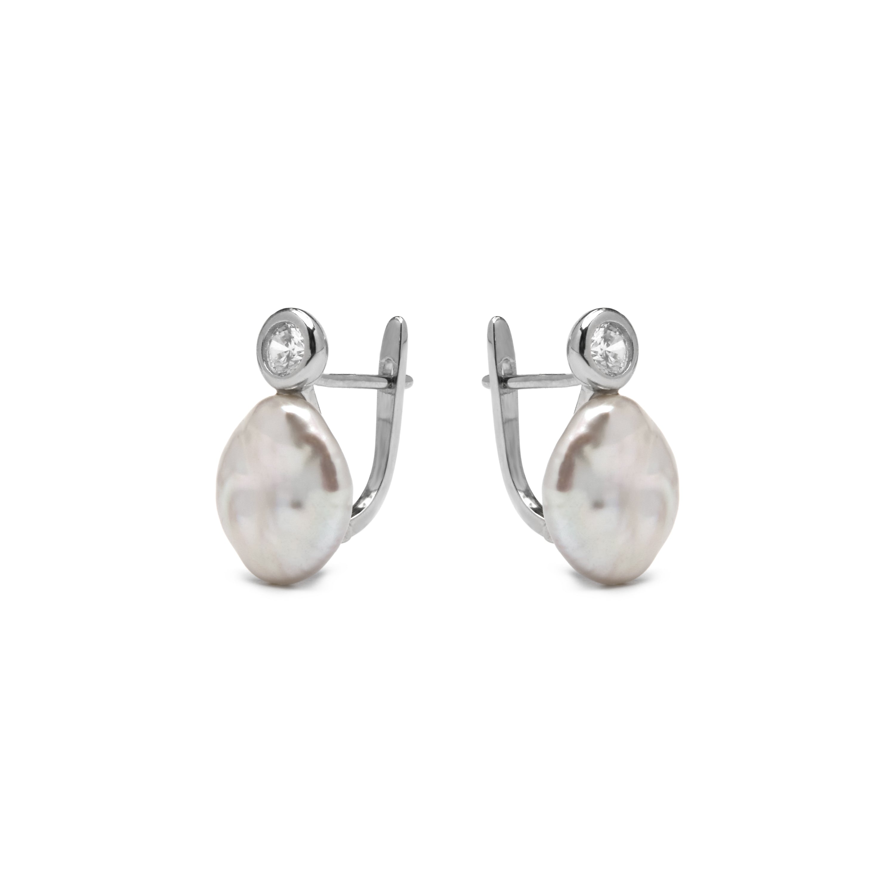 925 Sterling Silver Earrings with White Pearl and Rhodium Finish - Rasgrim