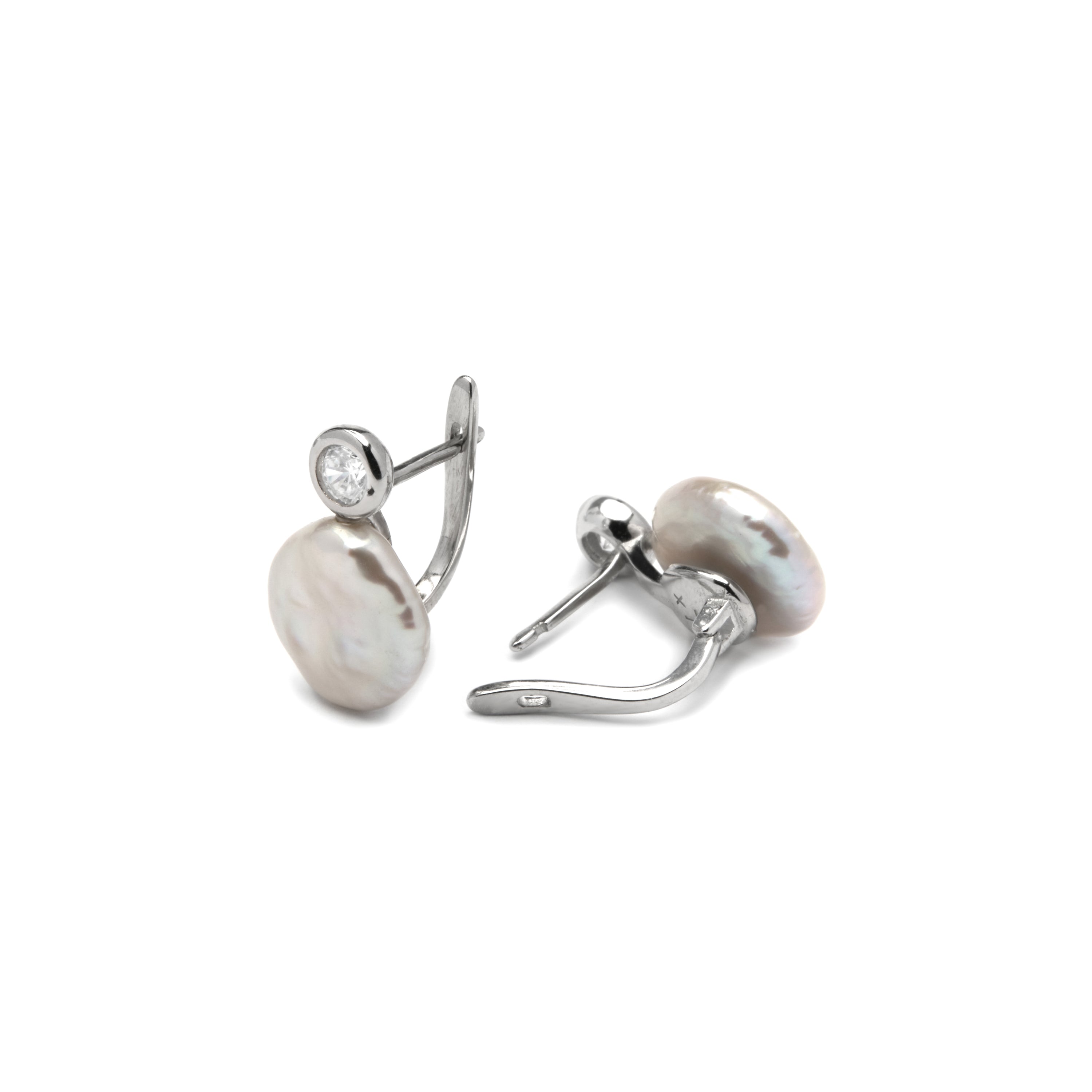 925 Sterling Silver Earrings with White Pearl rhodium finish - Rasgrim
