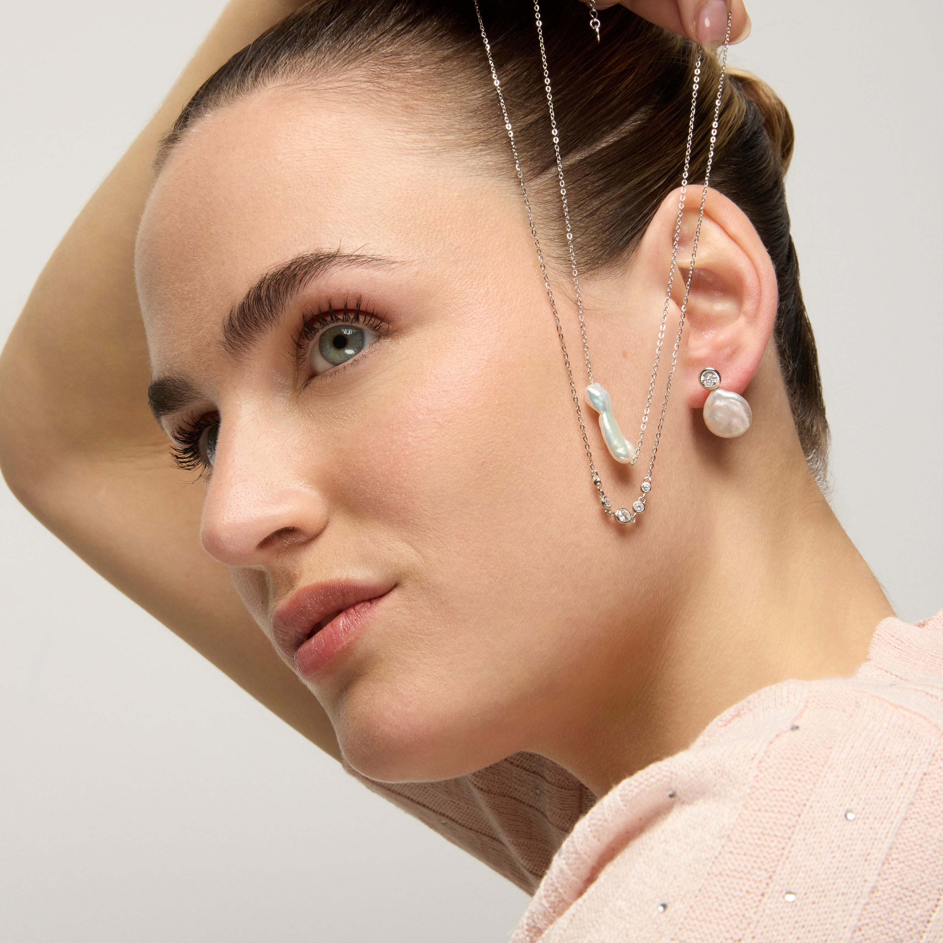 925 Sterling Silver Earrings with White Pearl and Rhodium Finish - Rasgrim