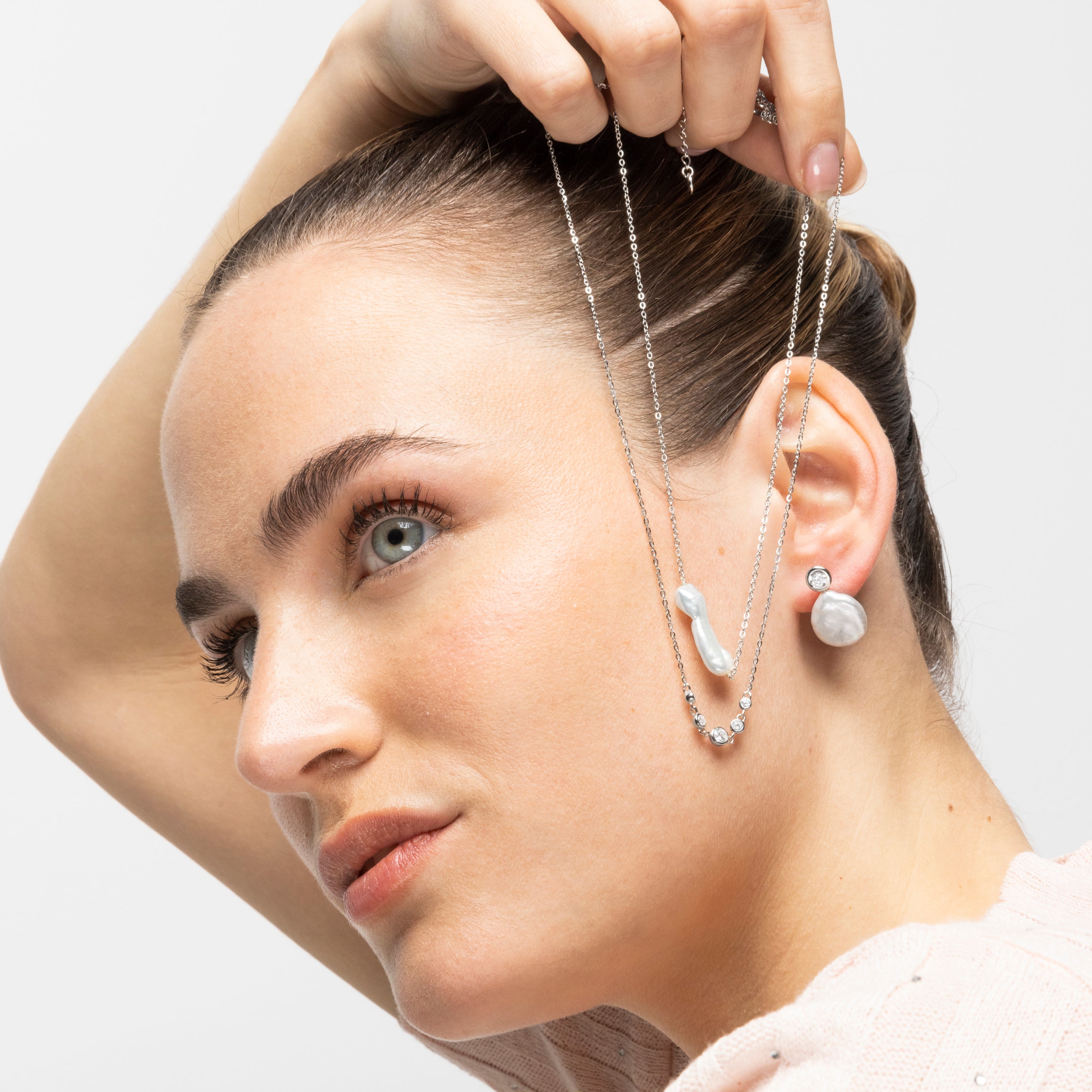925 Sterling Silver Earrings with White Pearl and Rhodium Finish - Rasgrim