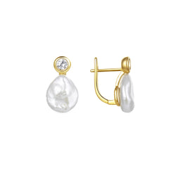 Pendientes de Plata de Ley 925 con Perla Blanca acabados en oro amarillo de 18K - Rasgrim