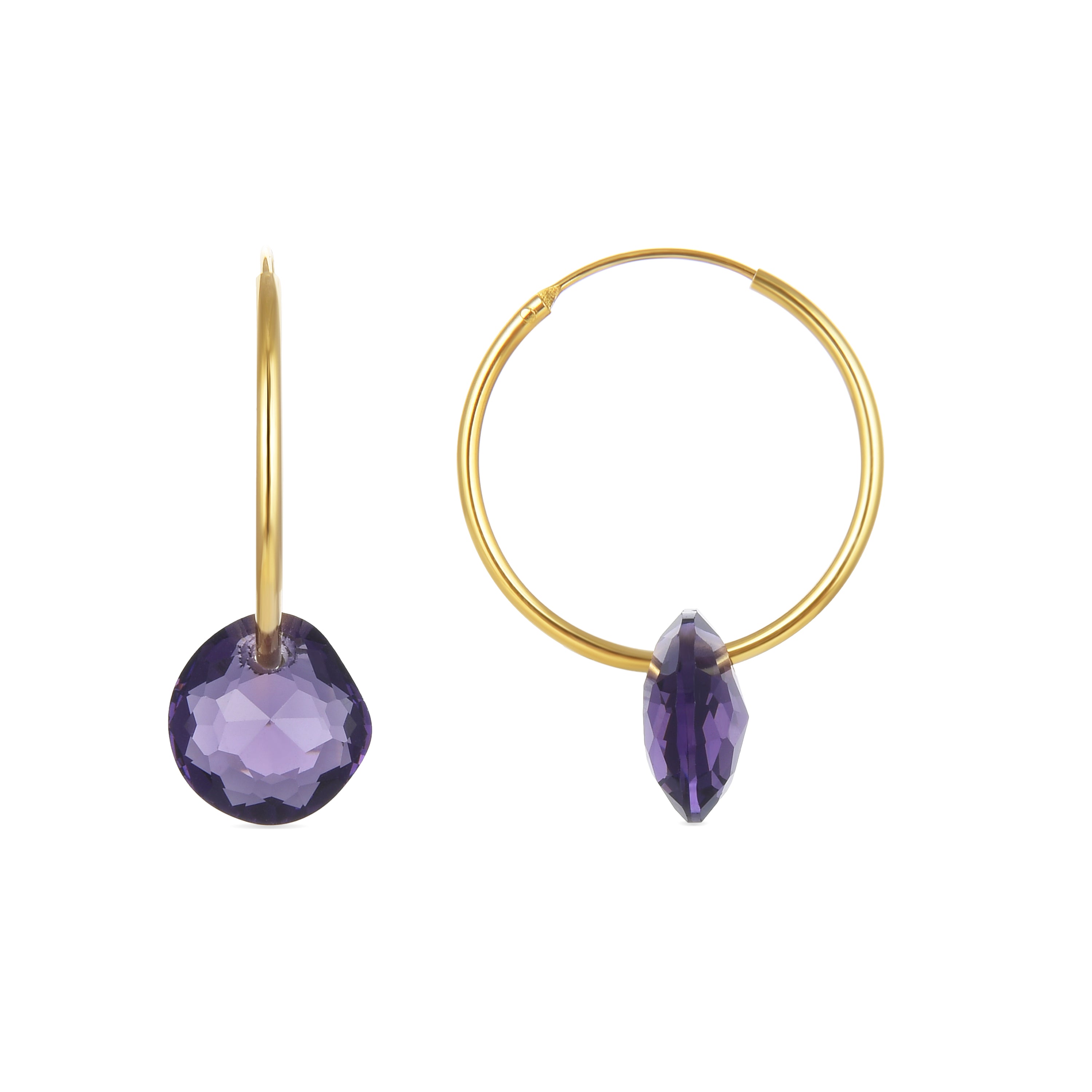 Pendientes de Plata de Ley 925 con Cuarzo Hidrotermal Morado acabados en oro amarillo 18K - Vanshy