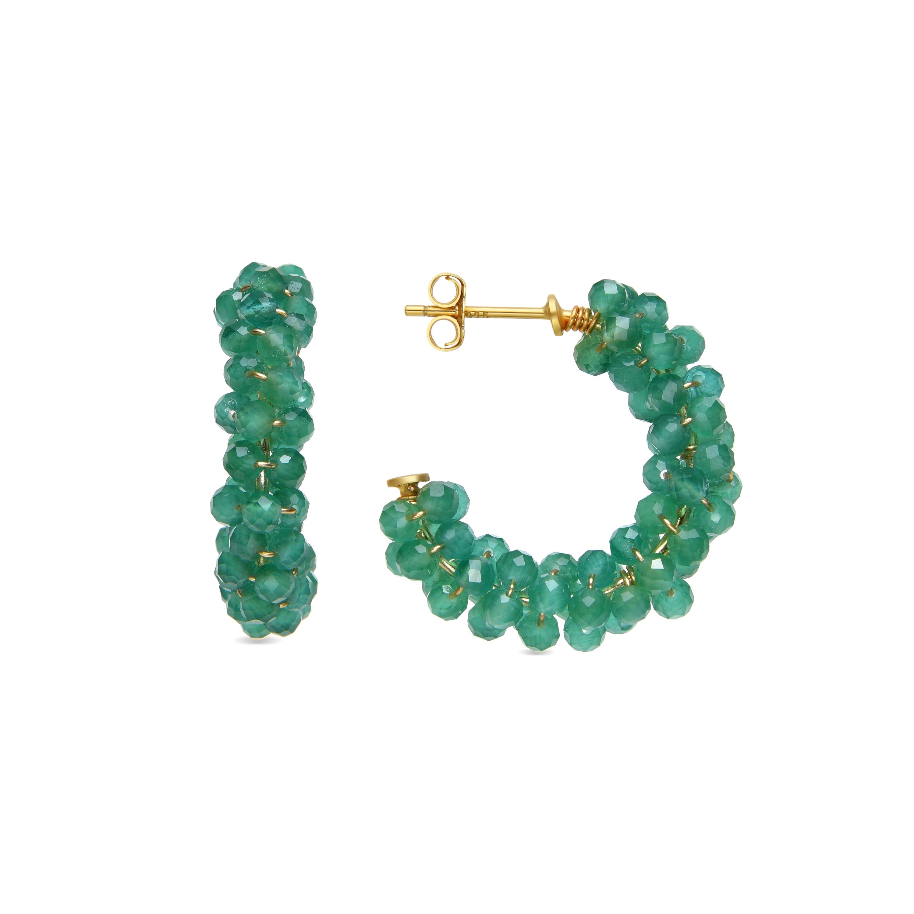 Boucles d'oreilles en argent sterling 925 et quartz hydrothermal vert Paraiba finition or jaune 18k - Rariki