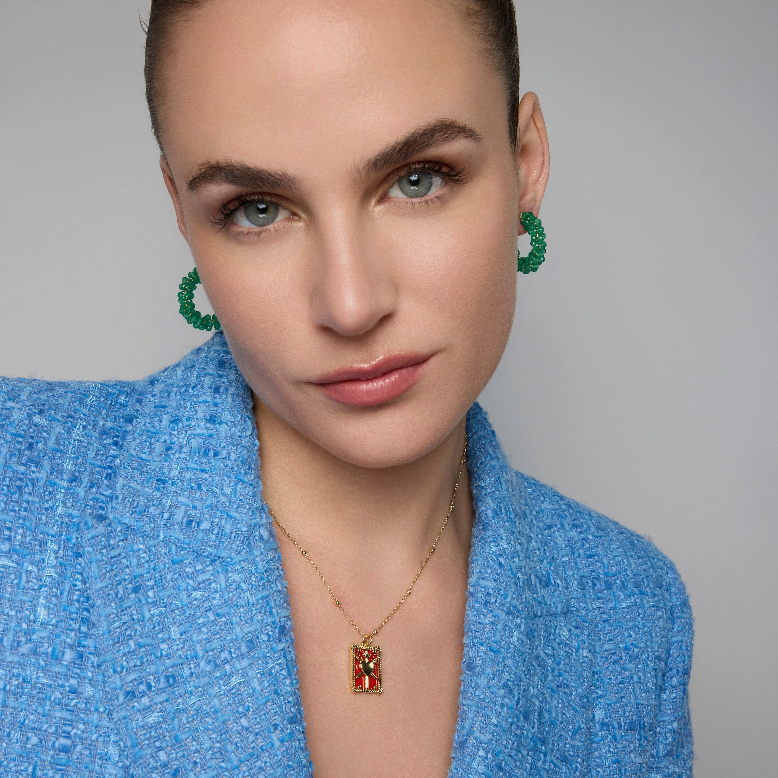 Boucles d'oreilles en argent sterling 925 et quartz hydrothermal vert Paraiba finition or jaune 18k - Rariki