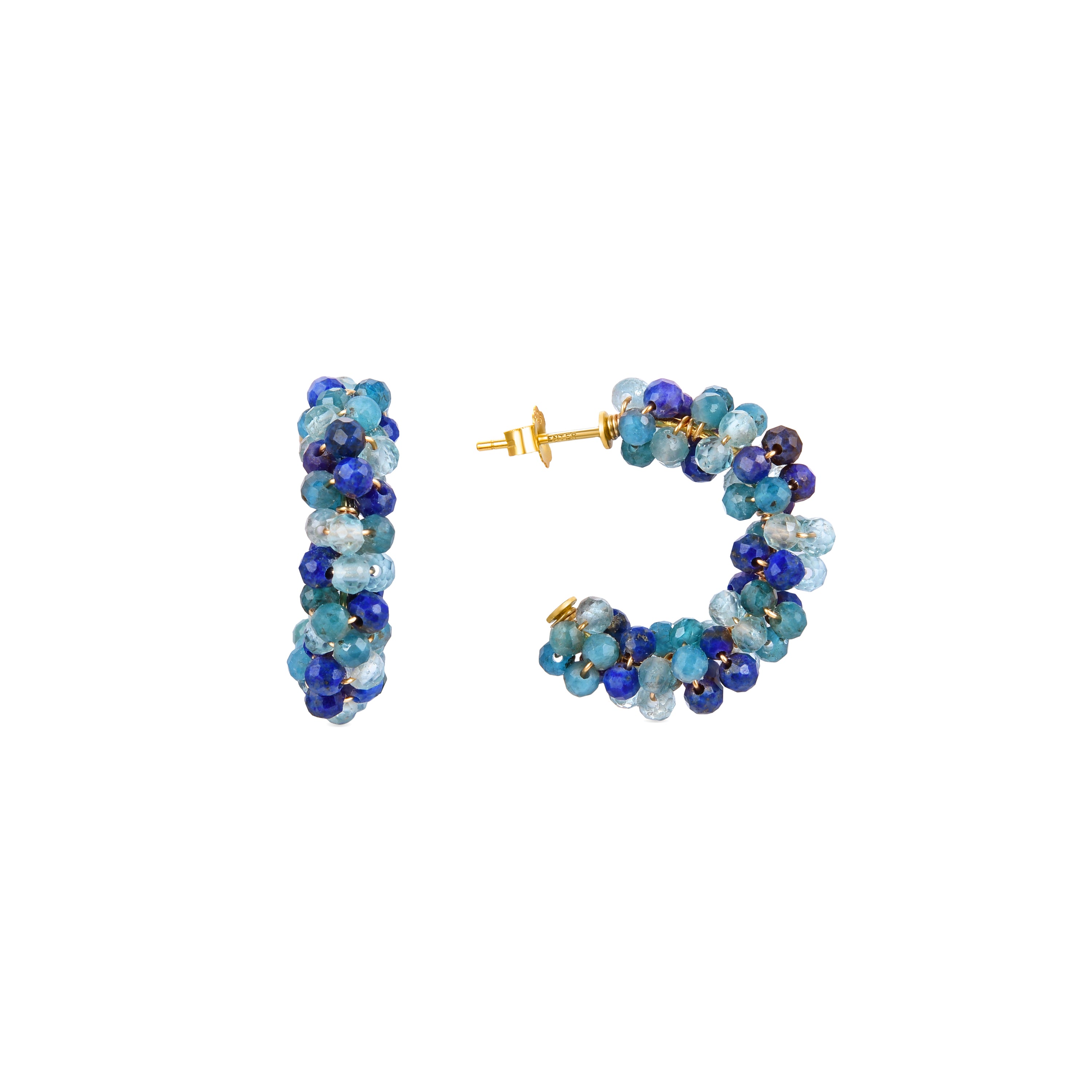 Boucles d'oreilles en argent sterling 925 avec cristal bleu foncé finition or jaune 18K - Lazum