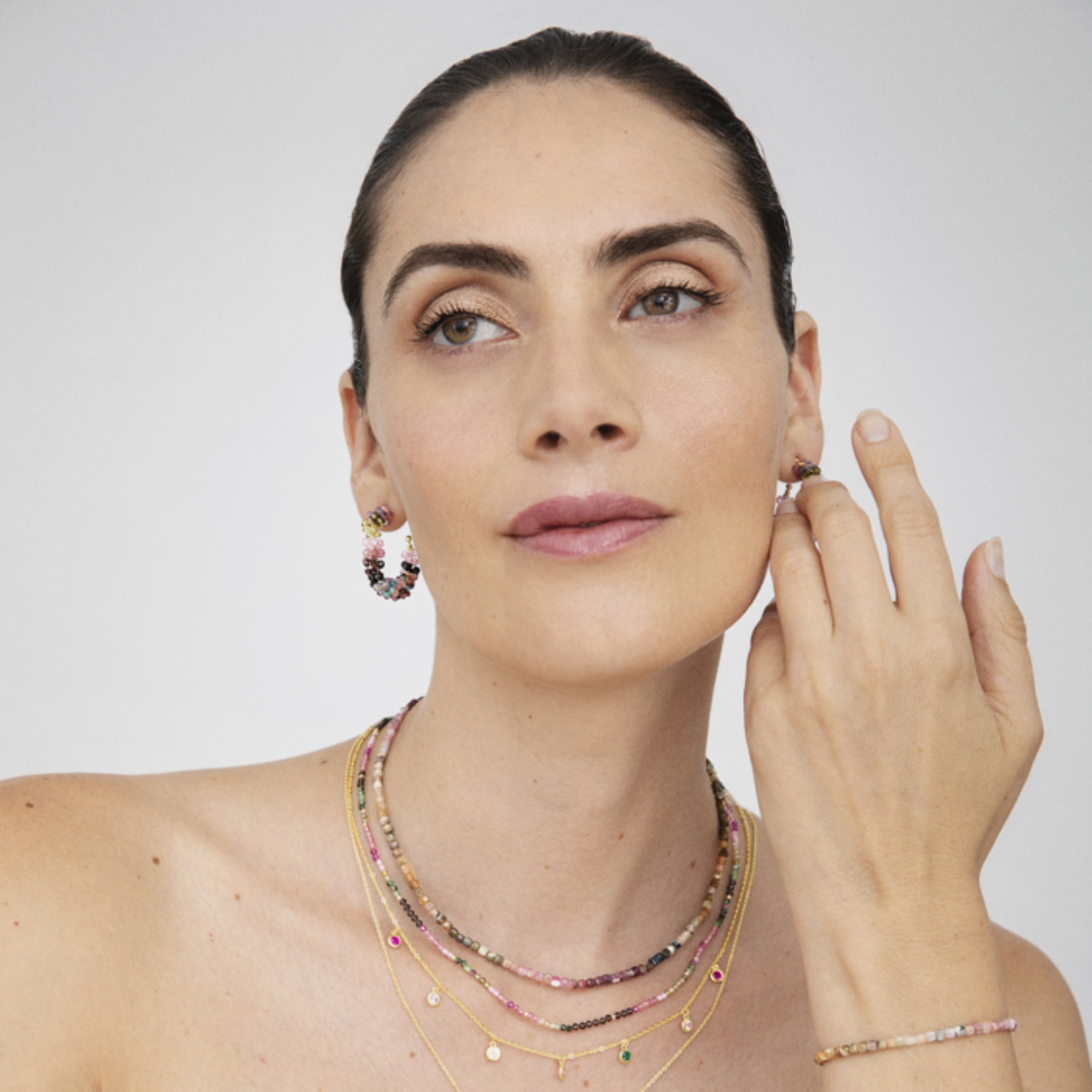 925 Sterling Silver Earrings with Multicolor Tourmaline finished in 18K yellow gold - Salblai