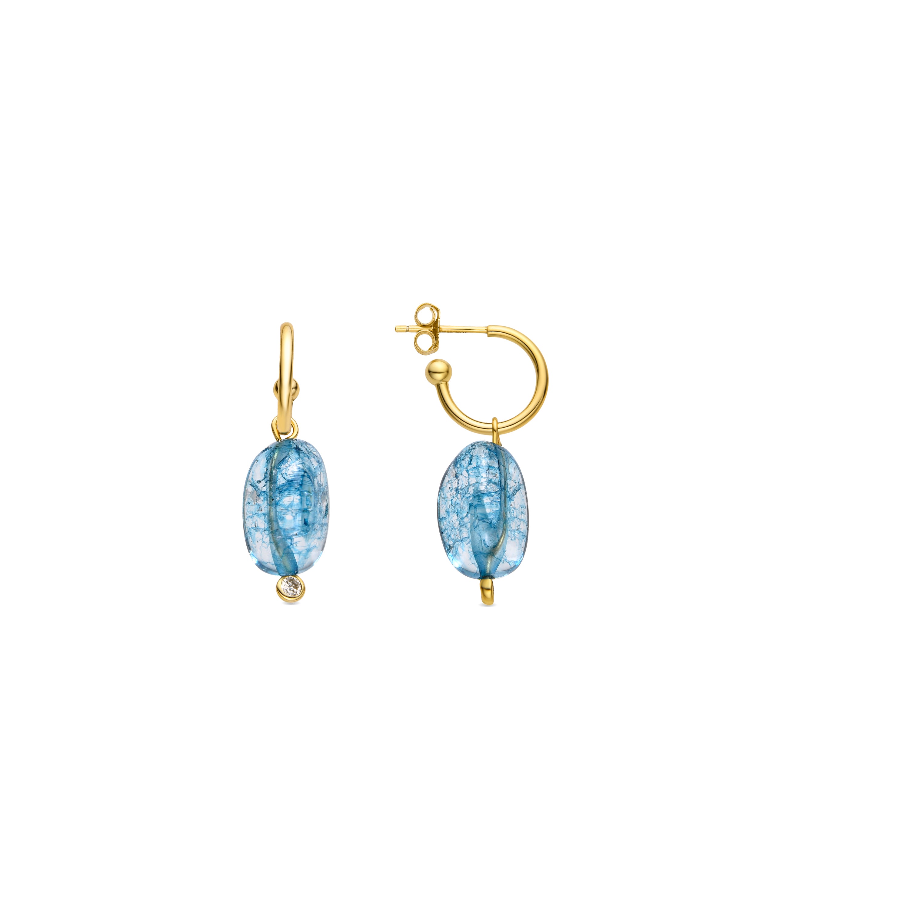 925 Sterling Silver Earrings with Dark Blue Crystal finished in 18k Gold - Xiua
