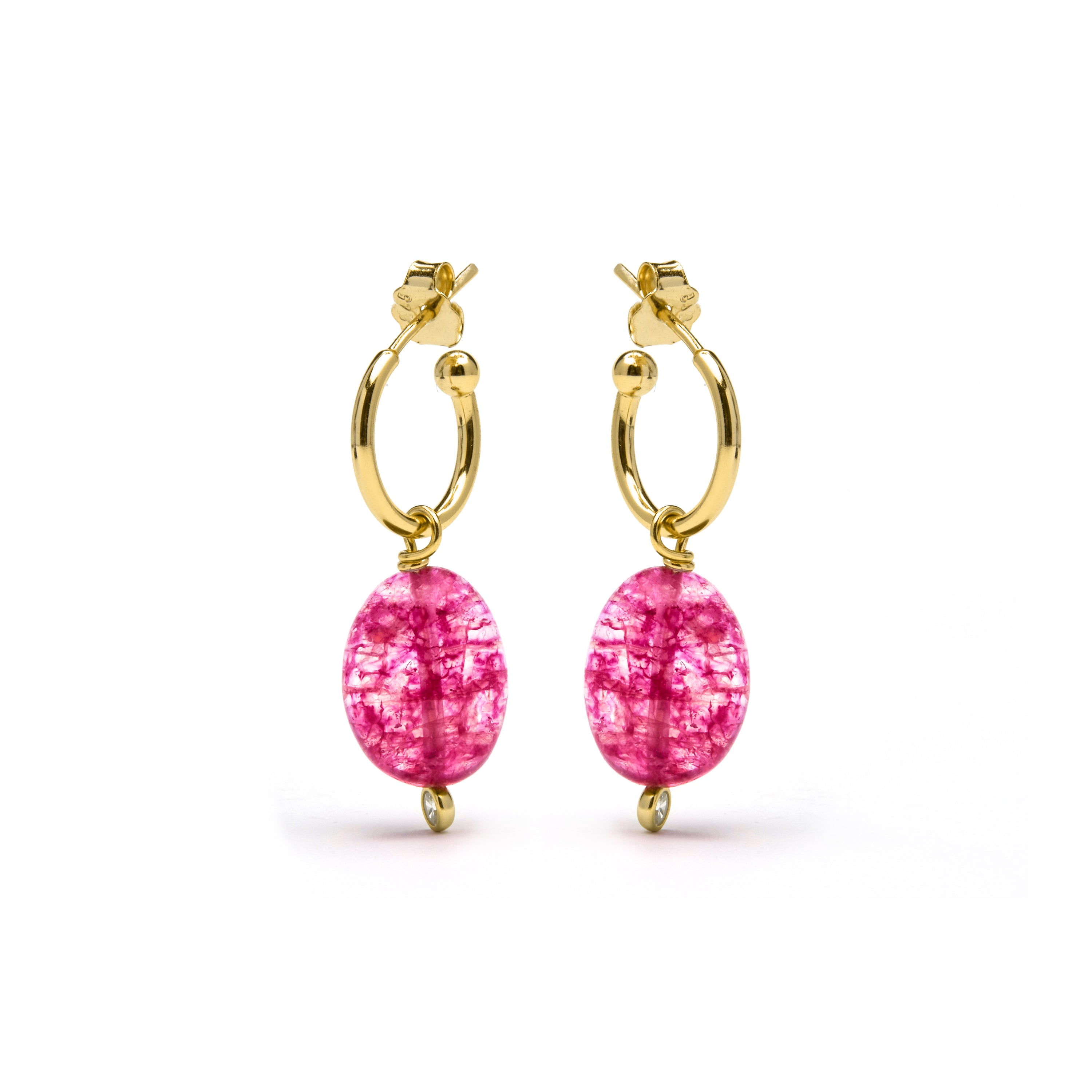 Pendientes de Plata de Ley 925 con Cristal Rosa acabados en oro amarillo 18K - Xiua