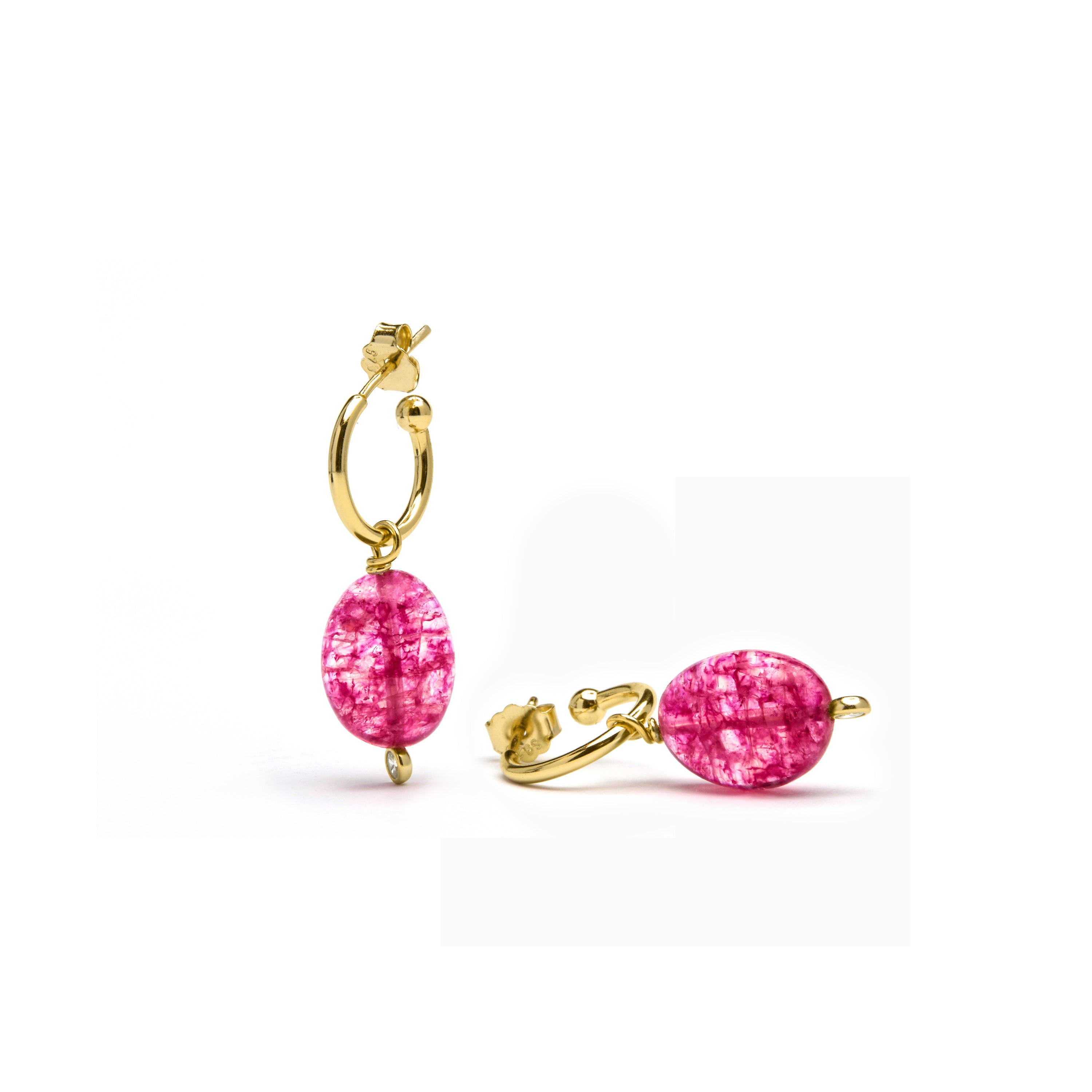 Pendientes de Plata de Ley 925 con Cristal Rosa acabados en oro amarillo 18K - Xiua