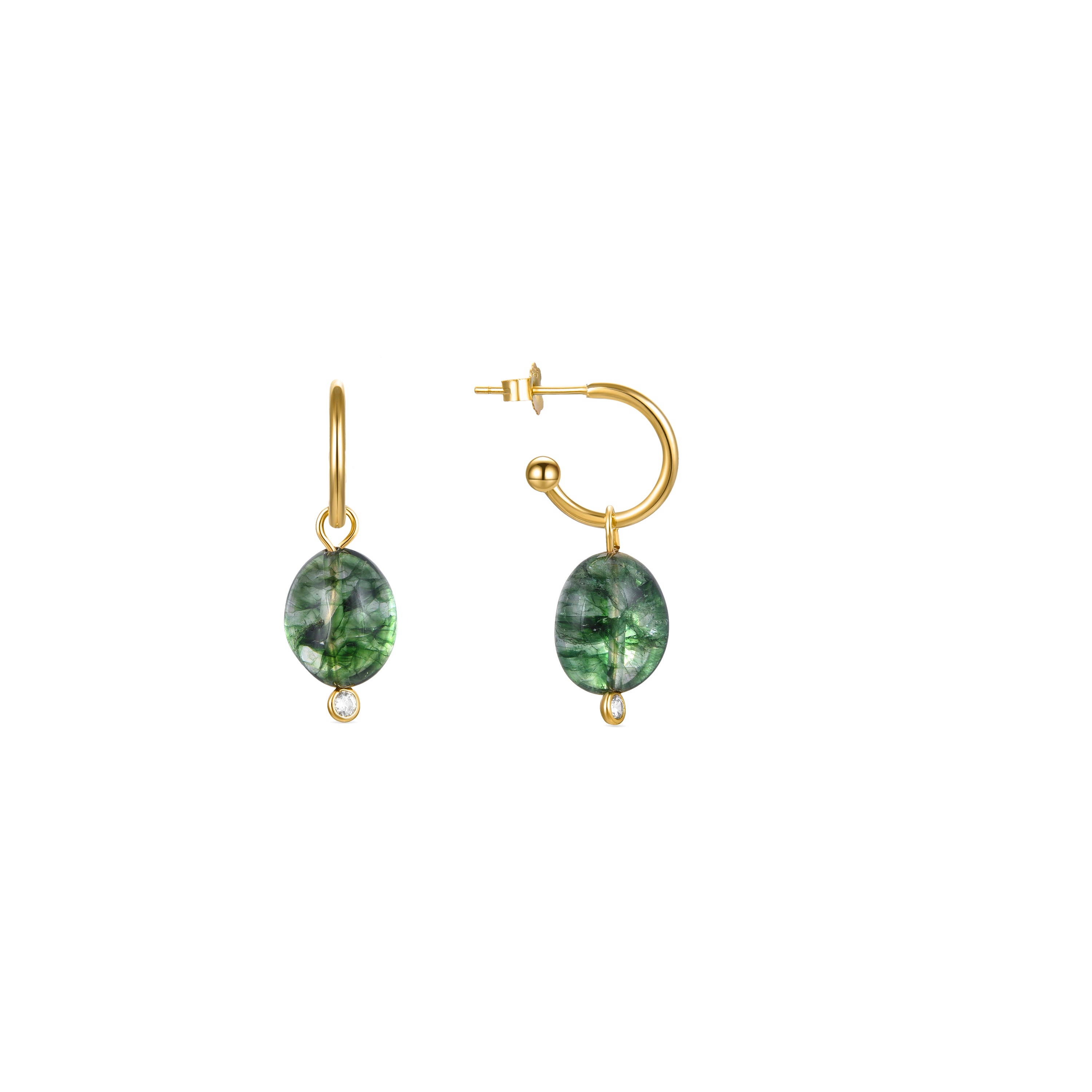 Orecchini in Argento Sterling 925 con Cristallo Verde finiti in oro giallo 18K - Xiua