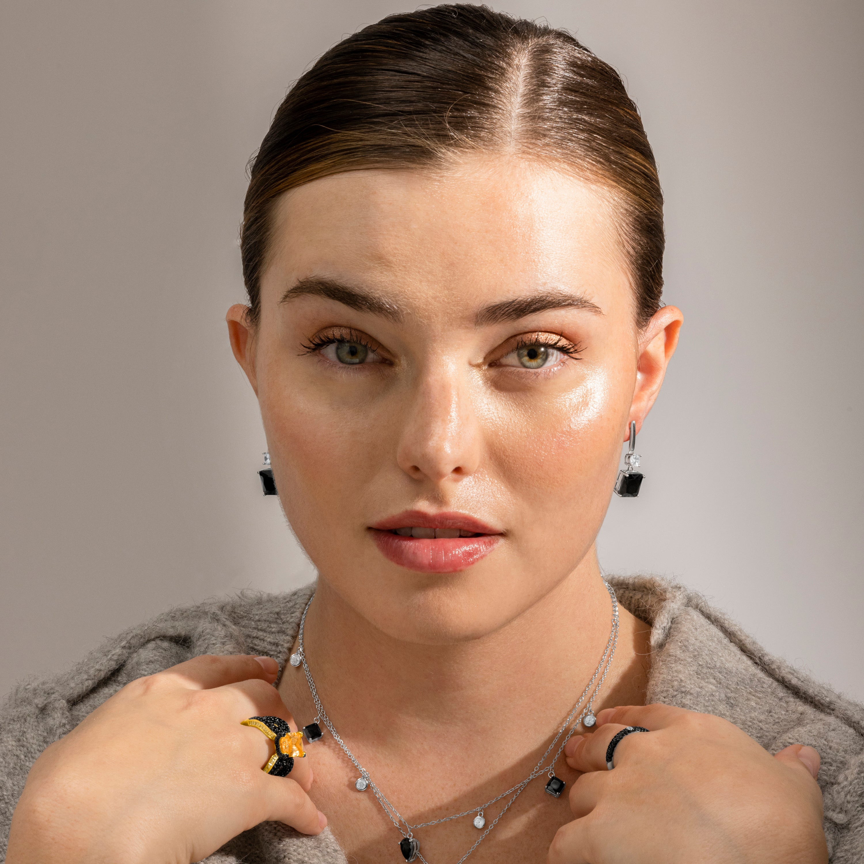 Boucles d'oreilles en argent sterling 925 et zirconium onyx finition rhodiée - Askuo