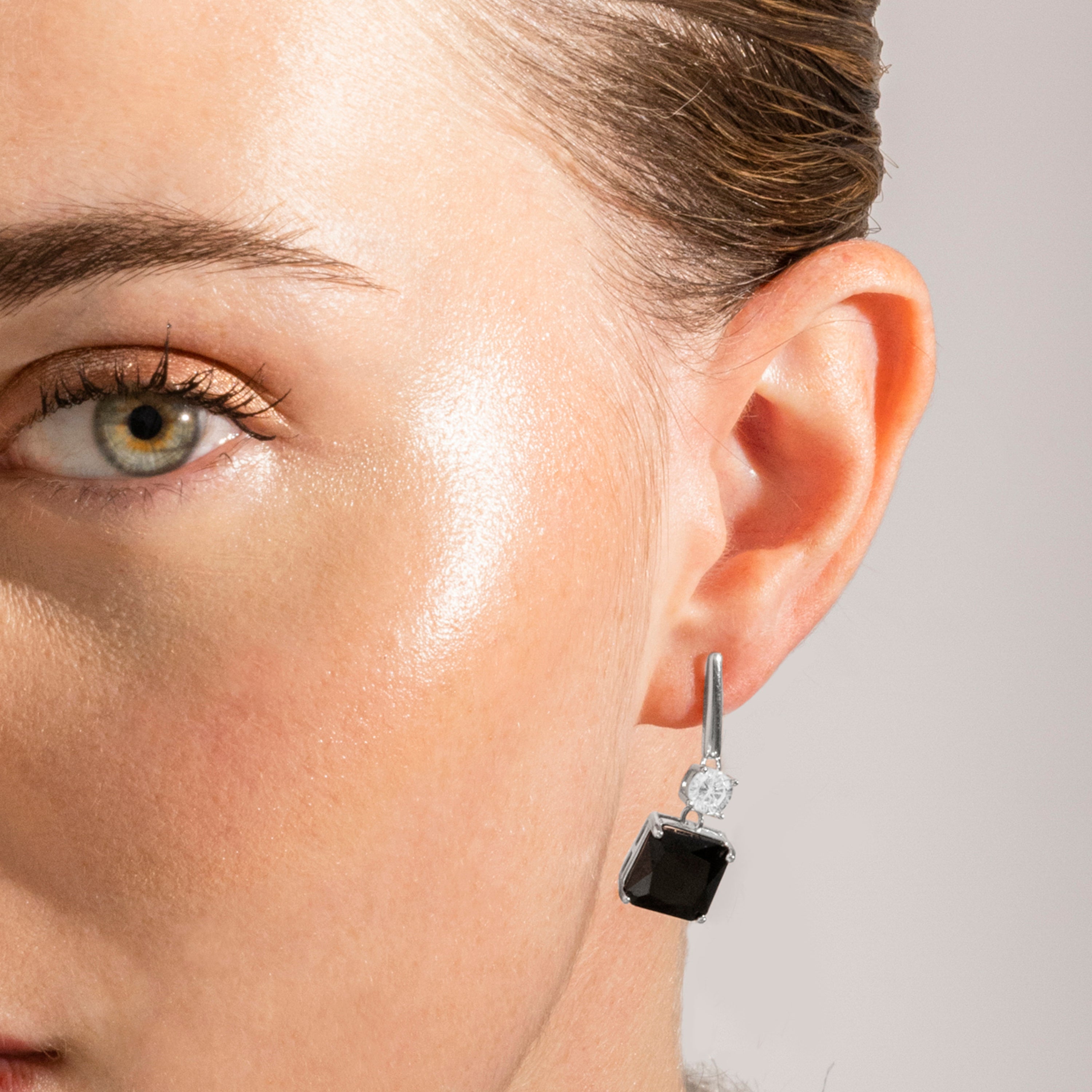 Boucles d'oreilles en argent sterling 925 et zirconium onyx finition rhodiée - Askuo