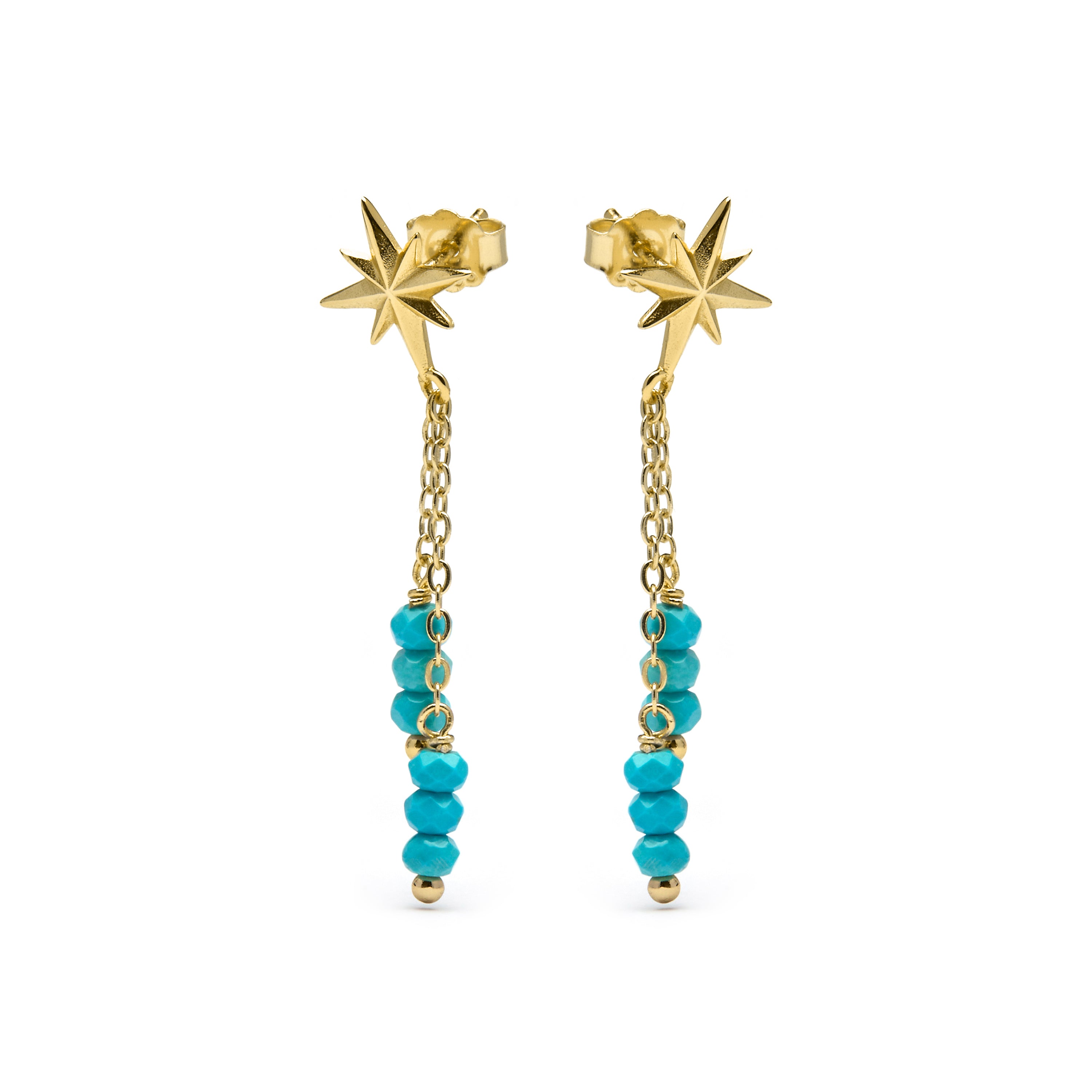 925 Sterling Silver Earrings with Turquoise finished in 18K yellow gold - Flau