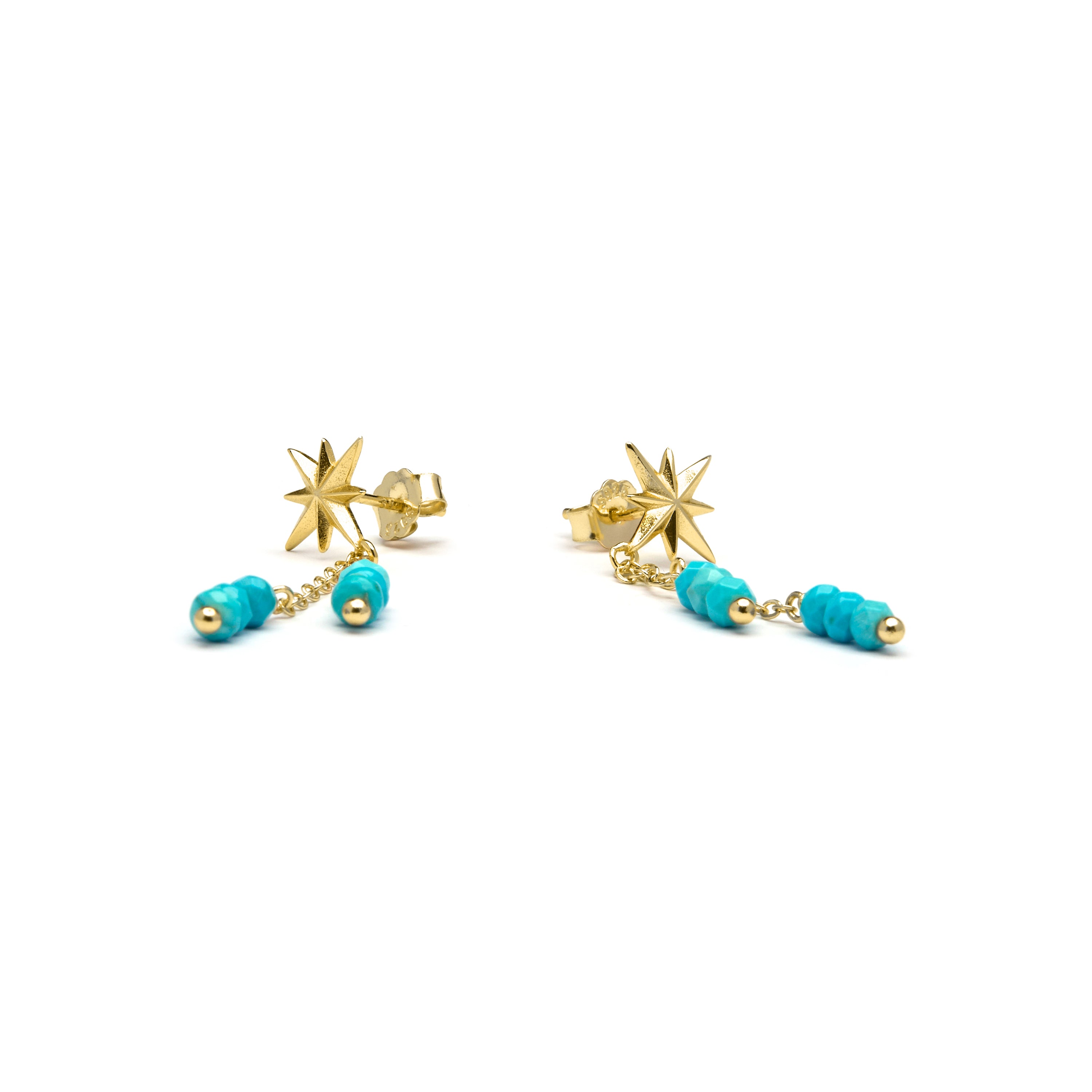 925 Sterling Silver Earrings with Turquoise finished in 18K yellow gold - Flau