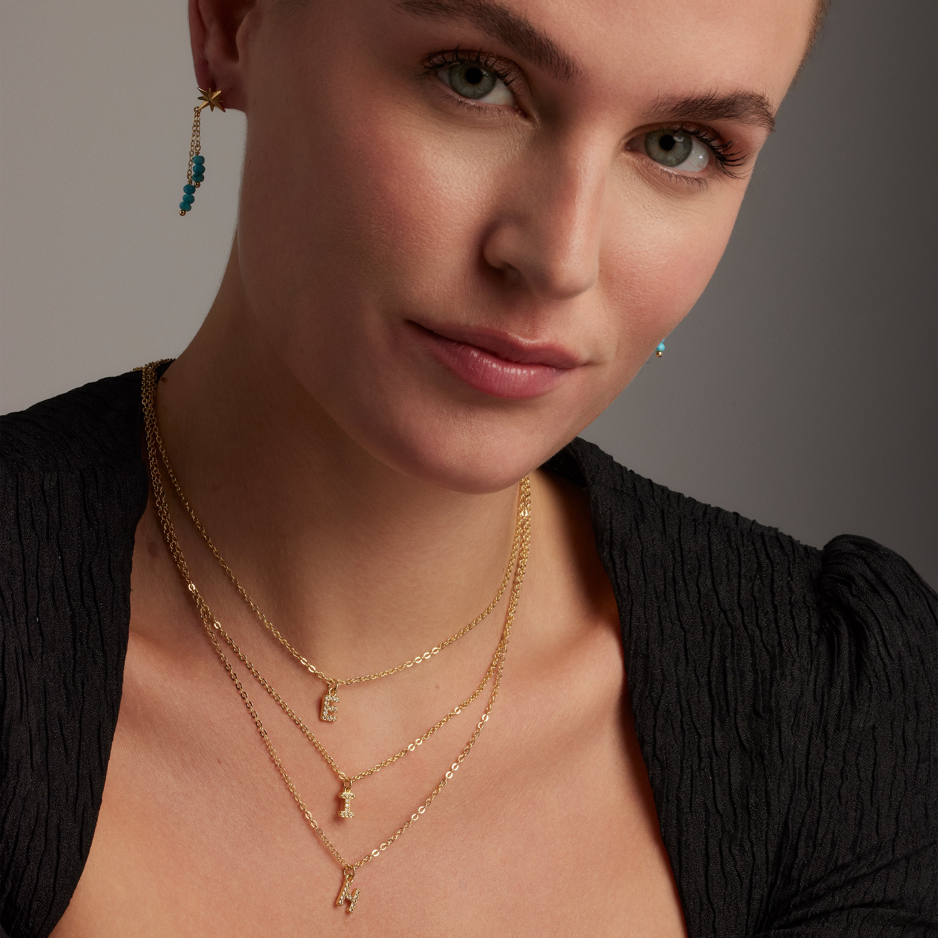 925 Sterling Silver Earrings with Turquoise finished in 18K yellow gold - Flau