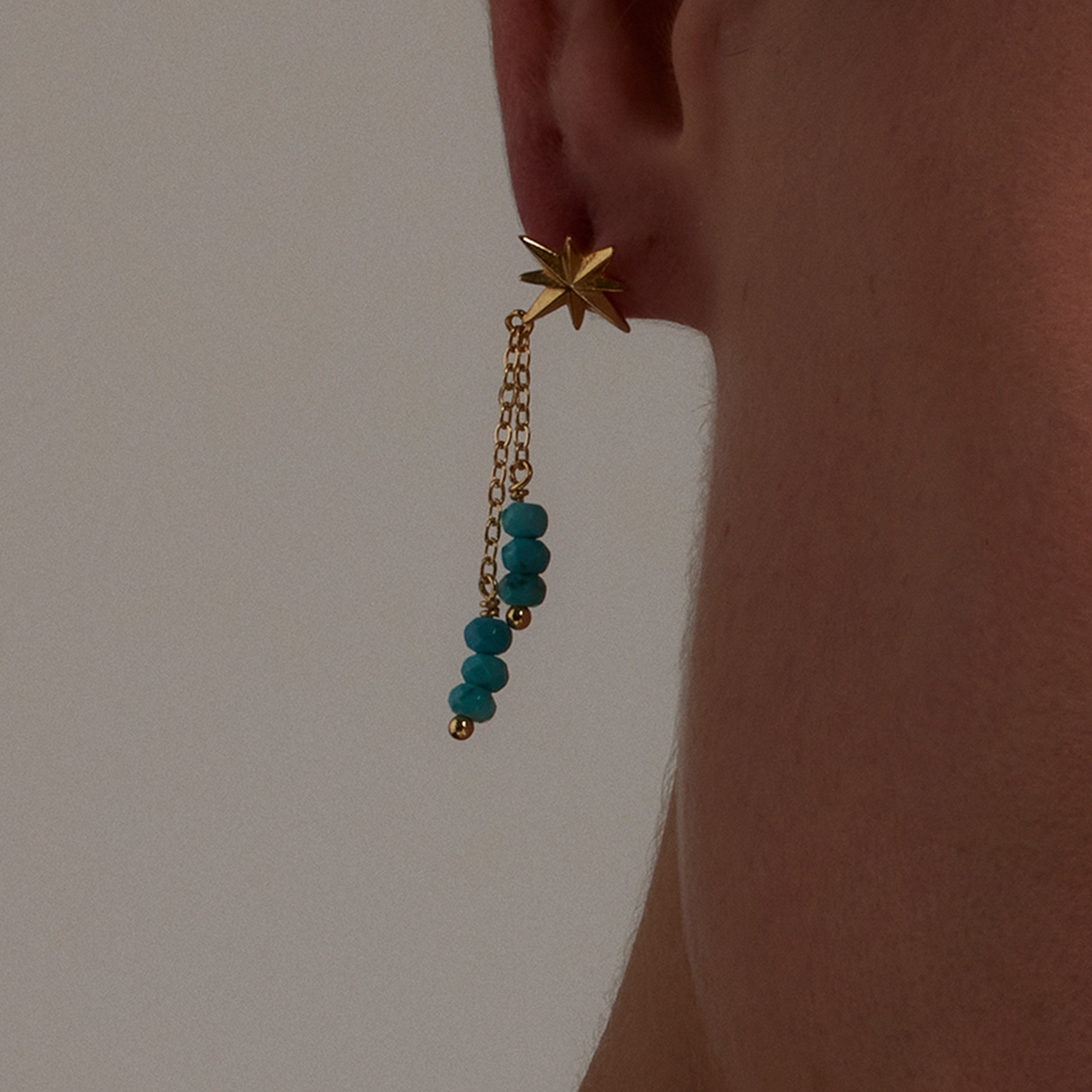925 Sterling Silver Earrings with Turquoise finished in 18K yellow gold - Flau