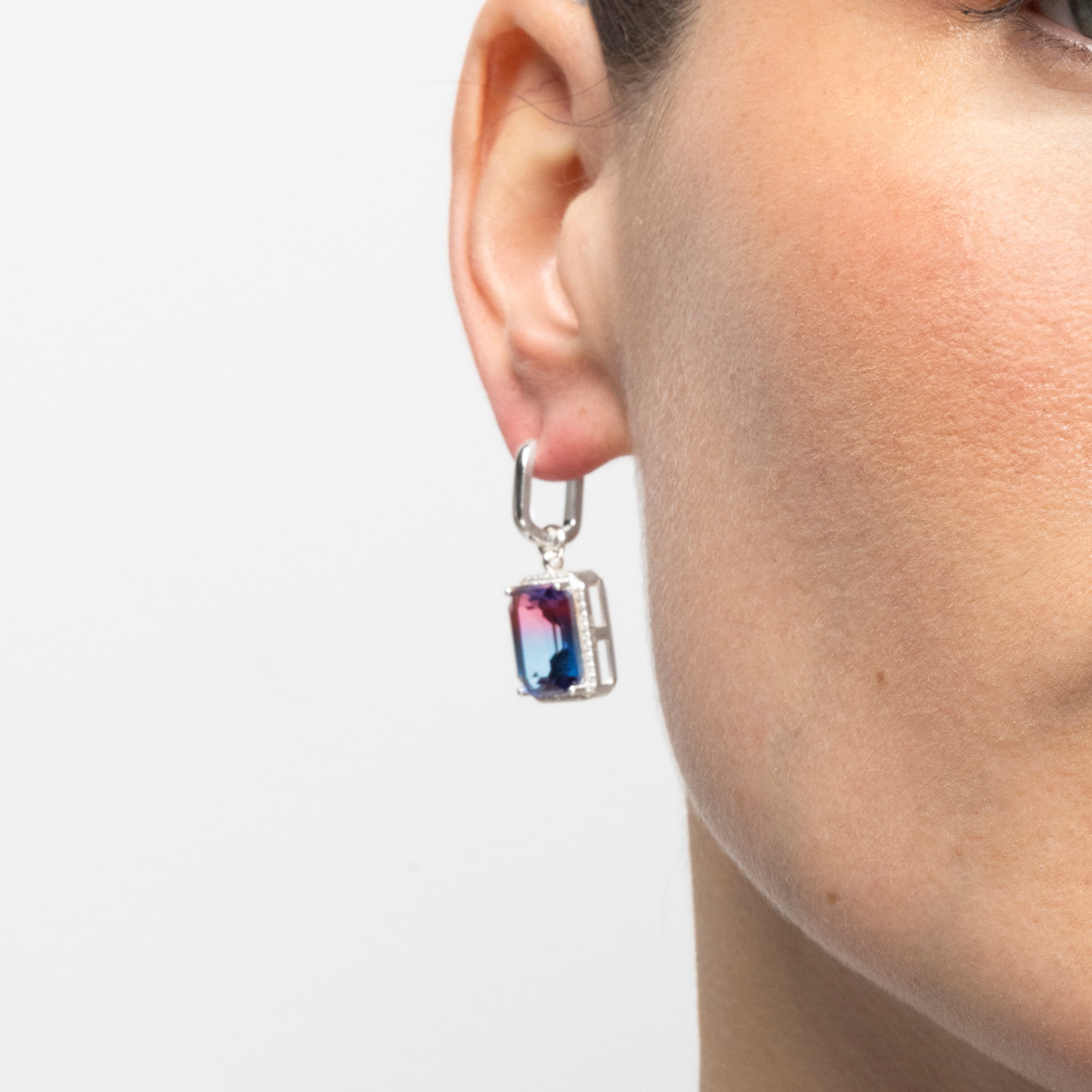 Orecchini in Argento Sterling 925 e Quarzo Iidrotermale Blu Degradato finitura rodio - Kakan