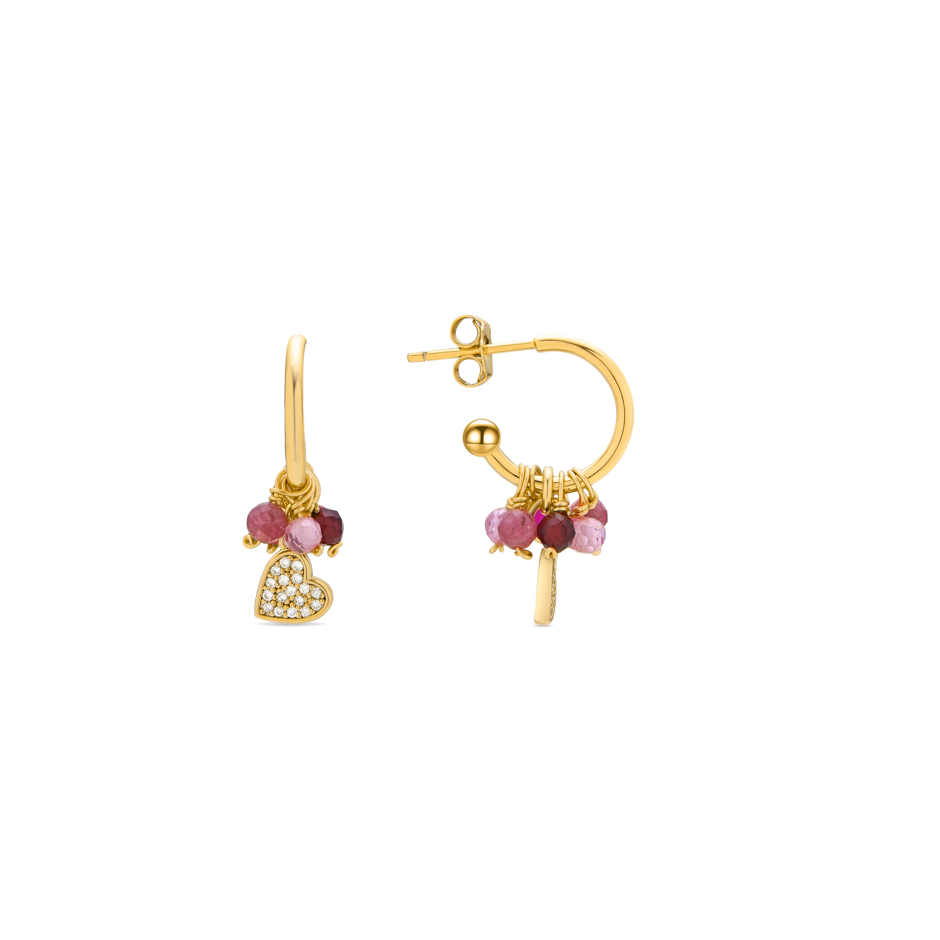 Boucles d'oreilles en argent sterling 925 et cristal rose finition or jaune 18k - Cœur