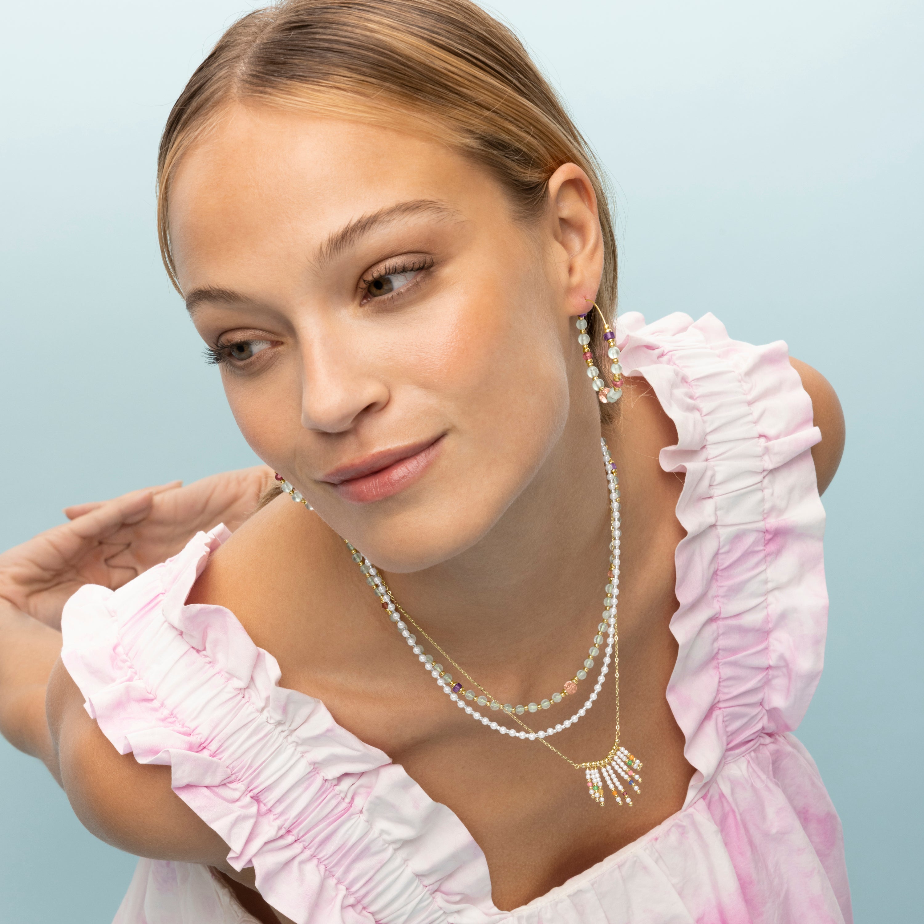Boucles d'oreilles en argent sterling 925 avec préhnite finies en or jaune 18K - Orchoi