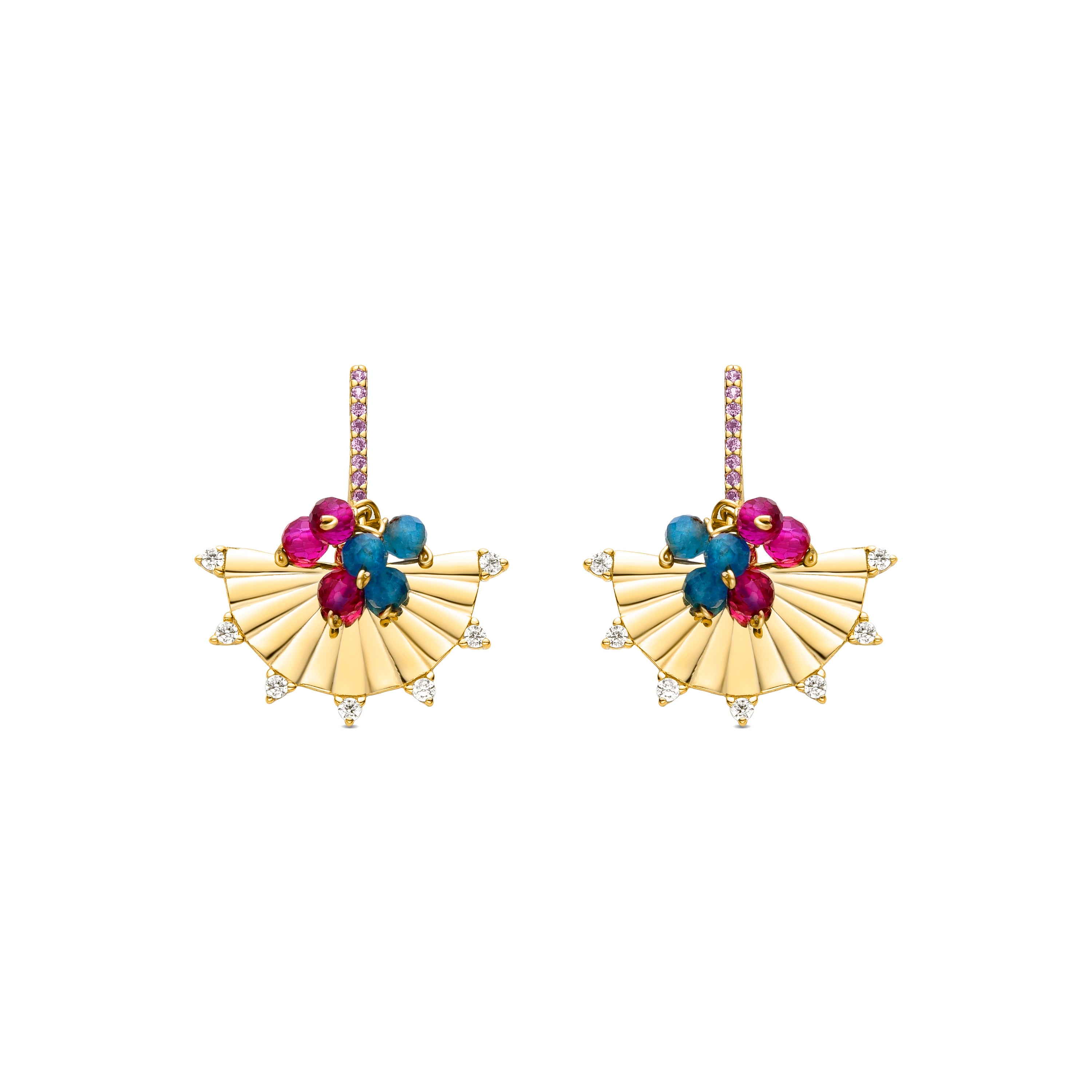 Boucles d'oreilles en argent sterling 925 avec zircon multicolore finition or jaune 18K - Salma