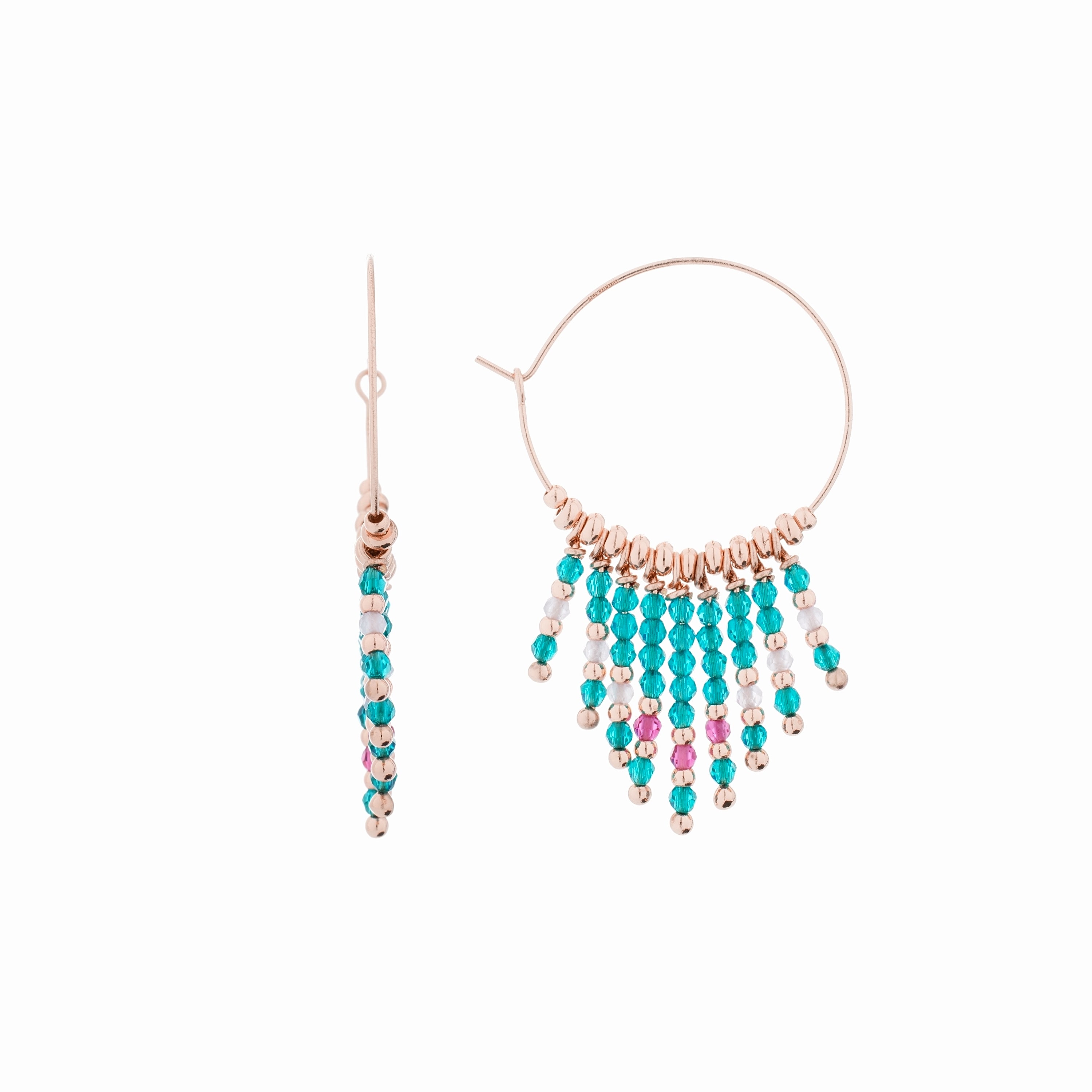Brincos de Prata de Lei 925 com Cristal Azul acabados em ouro rosa 18K - Raiva