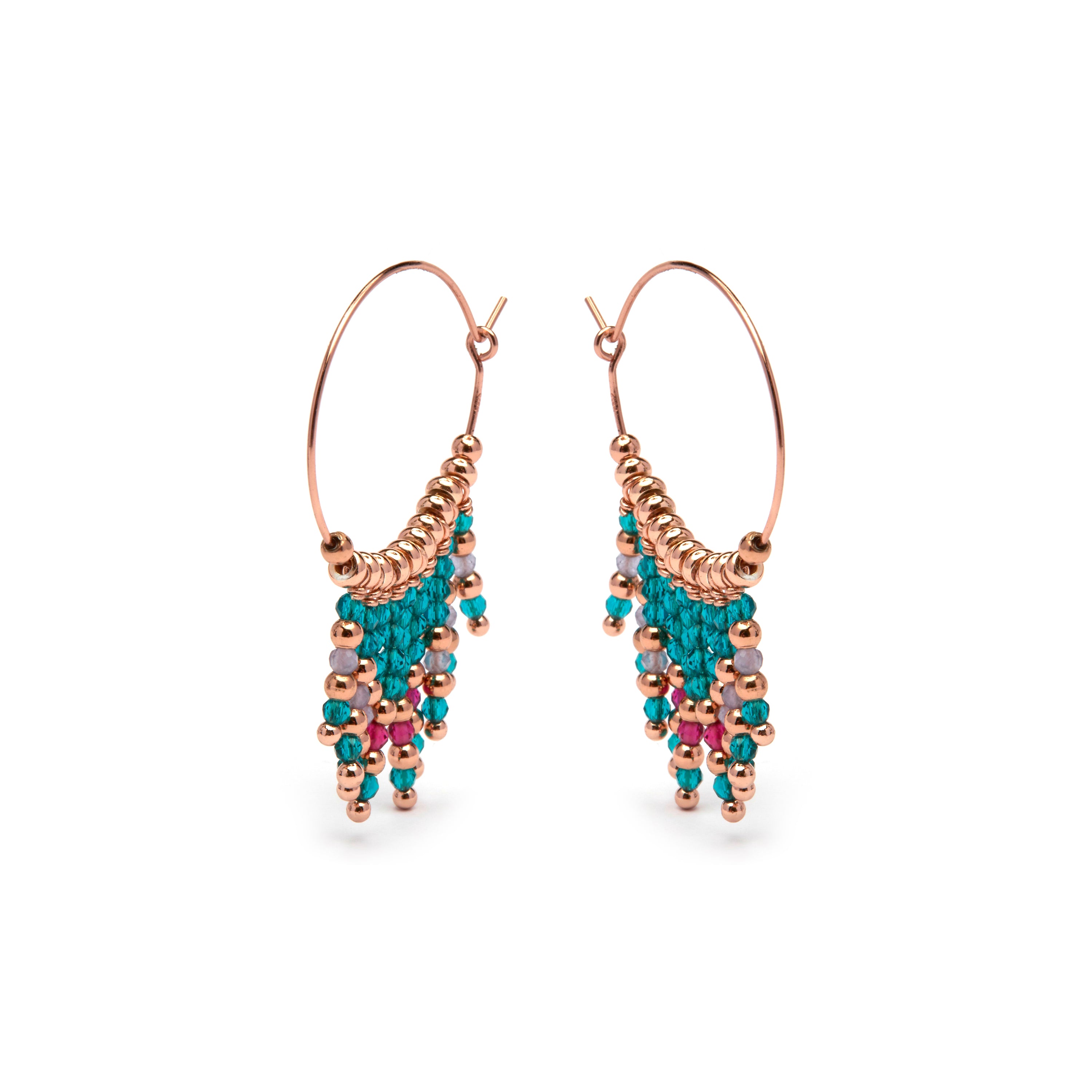 925 Sterling Silver Earrings with Blue Crystal finished in 18K Rose Gold - Raiva