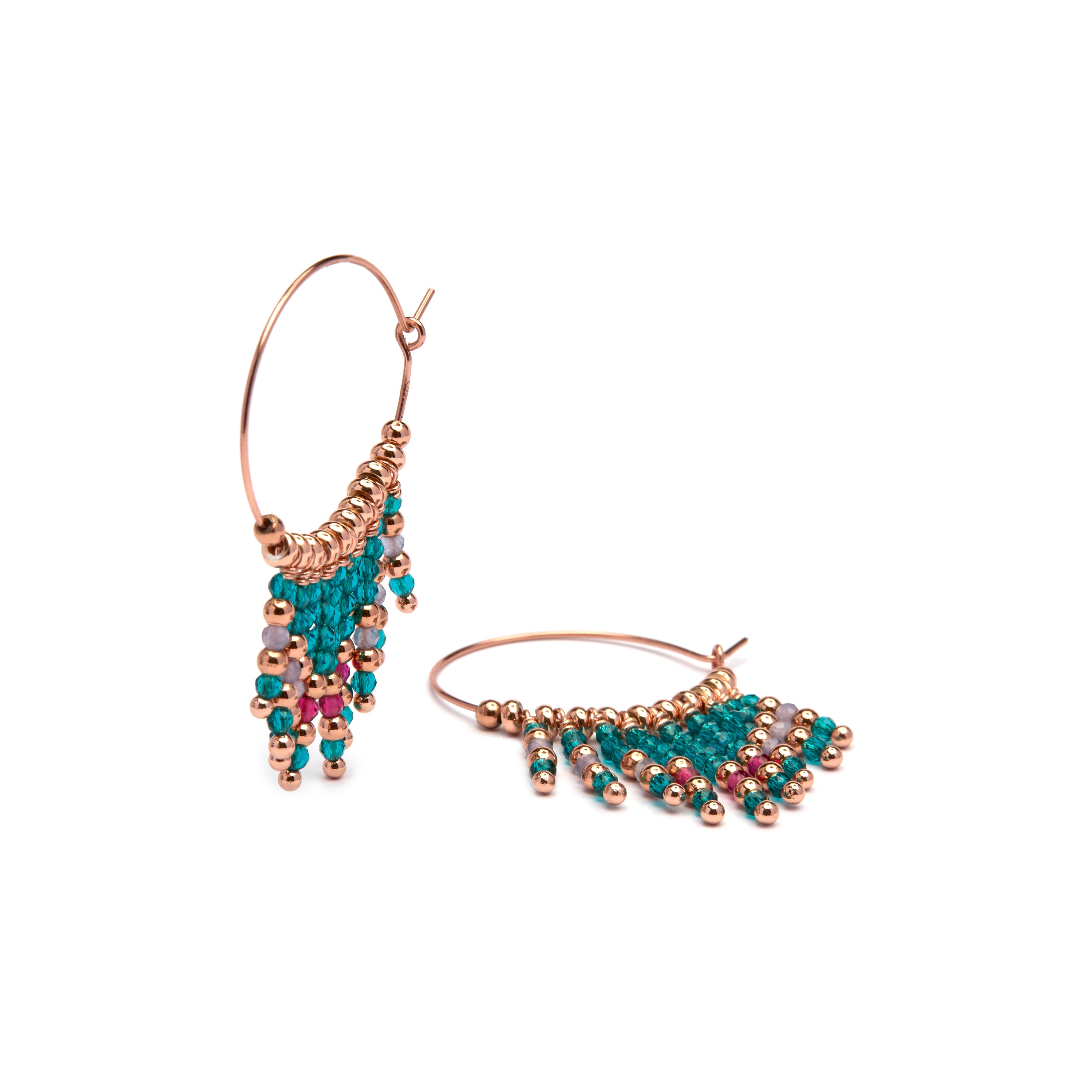 925 Sterling Silver Earrings with Blue Crystal finished in 18K Rose Gold - Raiva