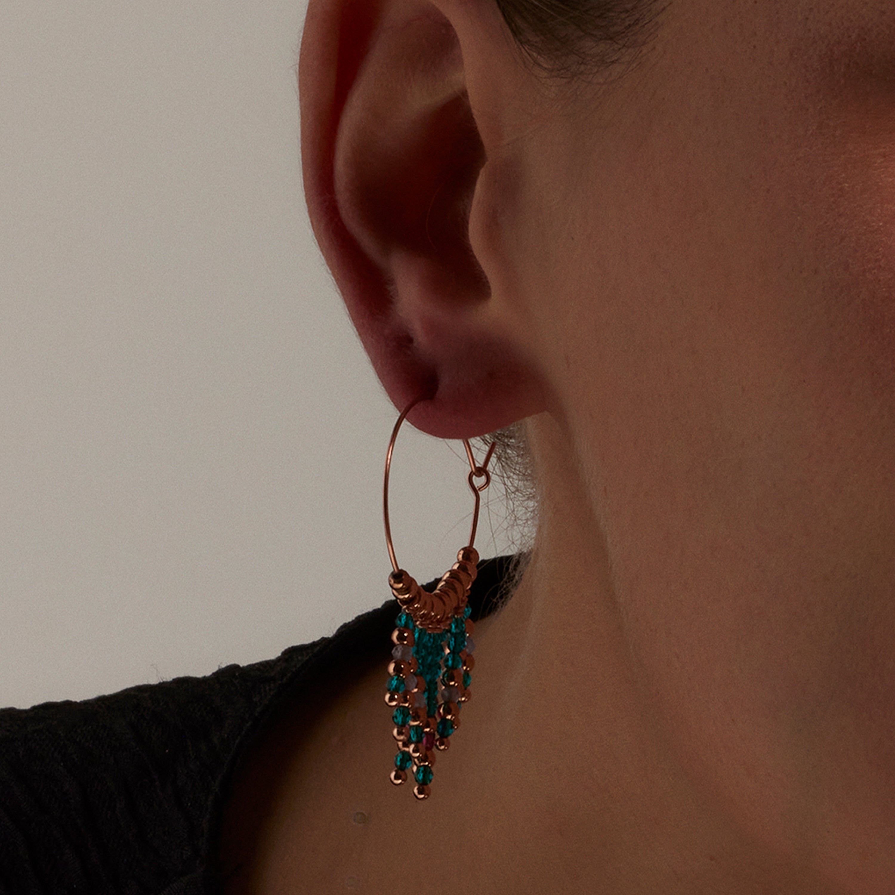 925 Sterling Silver Earrings with Blue Crystal finished in 18K Rose Gold - Raiva