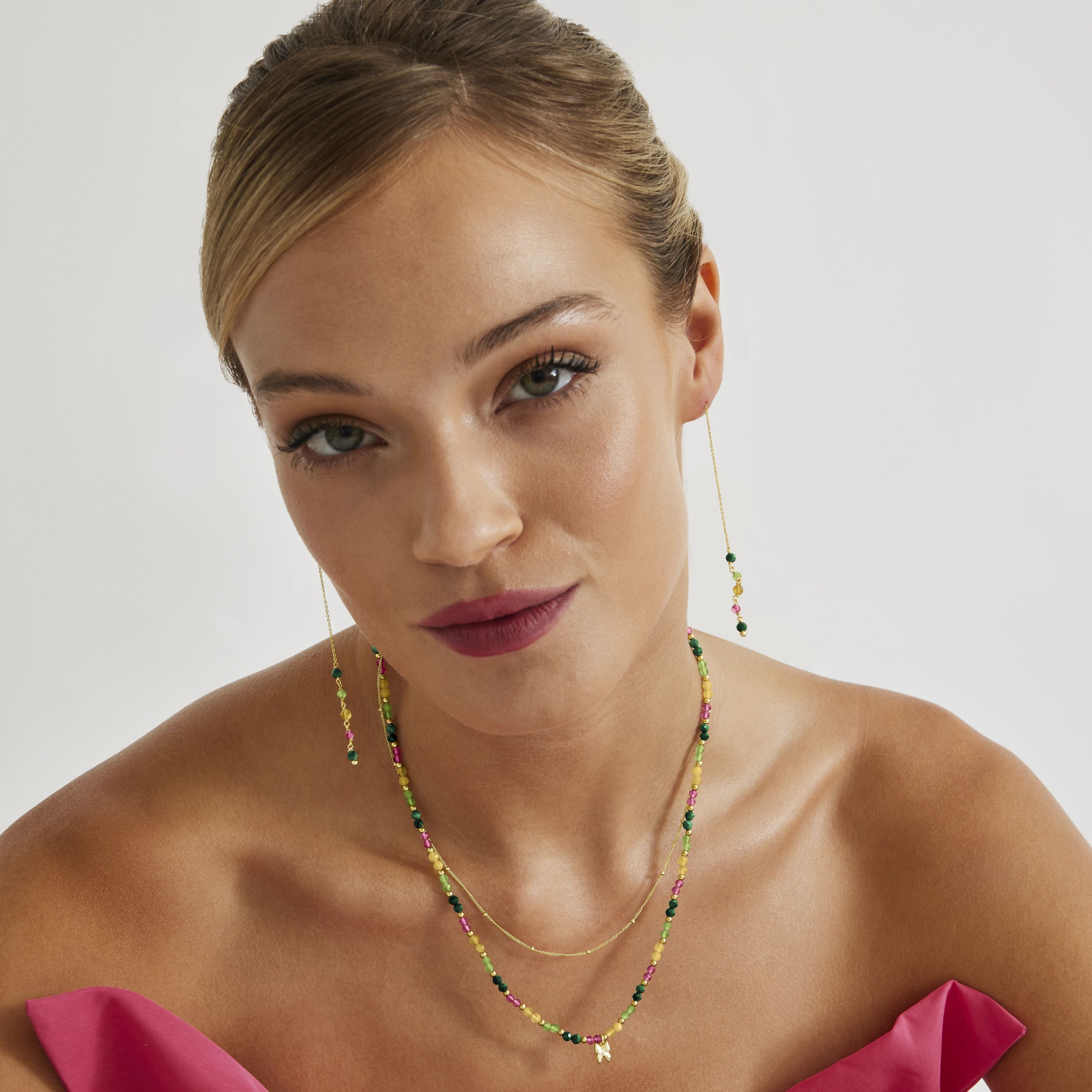 925 Sterling Silver Earrings with Multicolor Crystal finished in 18K yellow gold - Butterfly