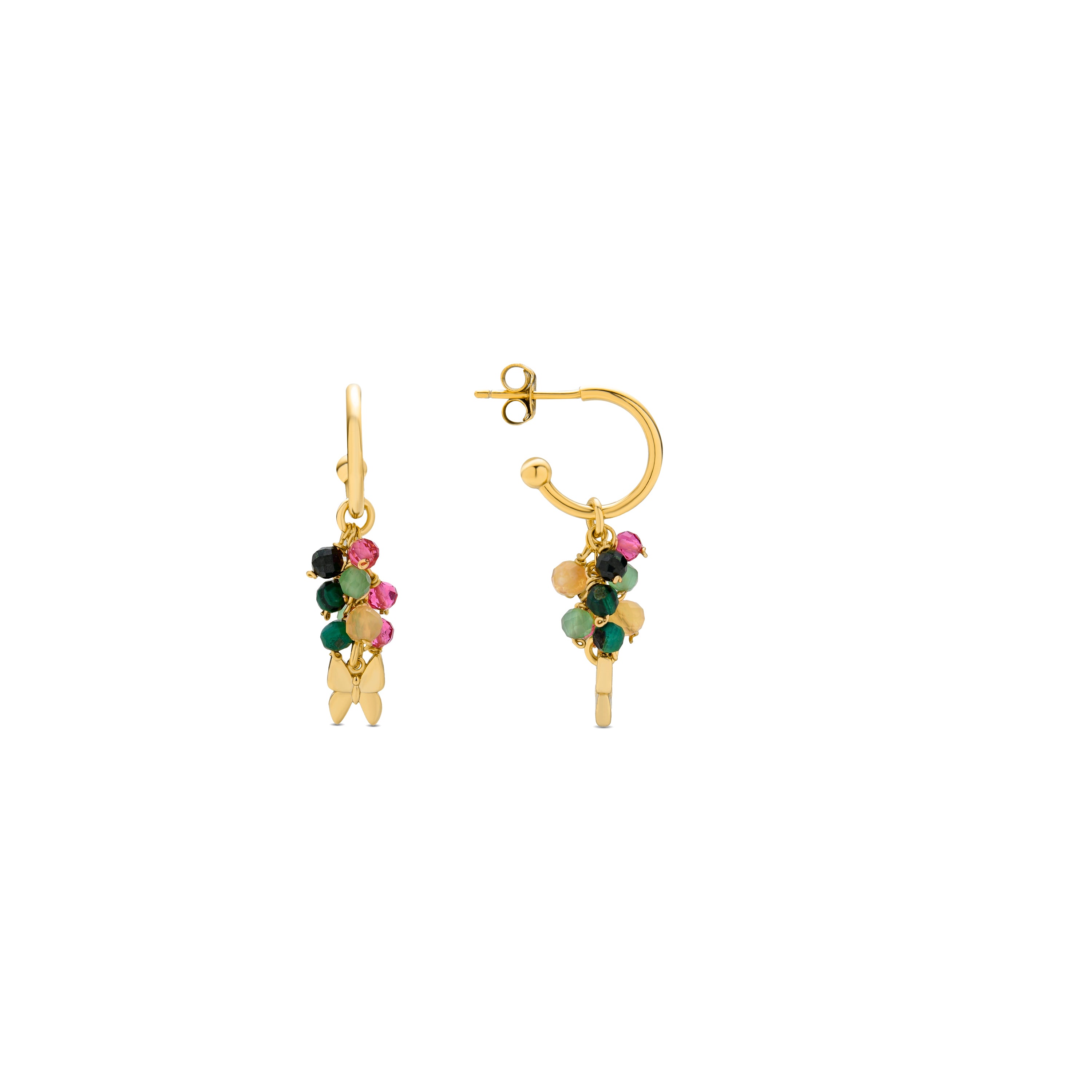 Brincos de Prata de Lei 925 com Cristal Multicolor acabados em ouro amarelo 18K - Mariposa