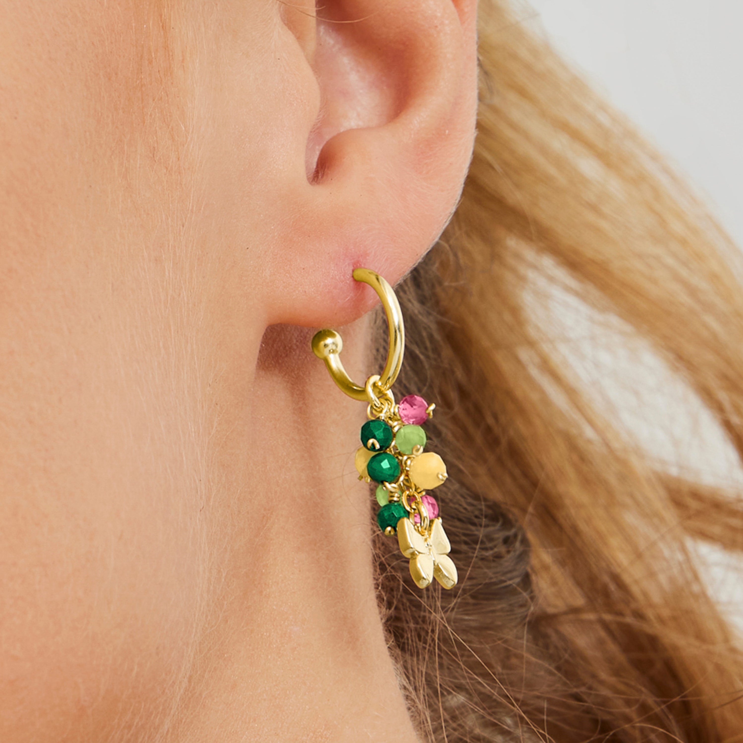 Brincos de Prata de Lei 925 com Cristal Multicolor acabados em ouro amarelo 18K - Mariposa