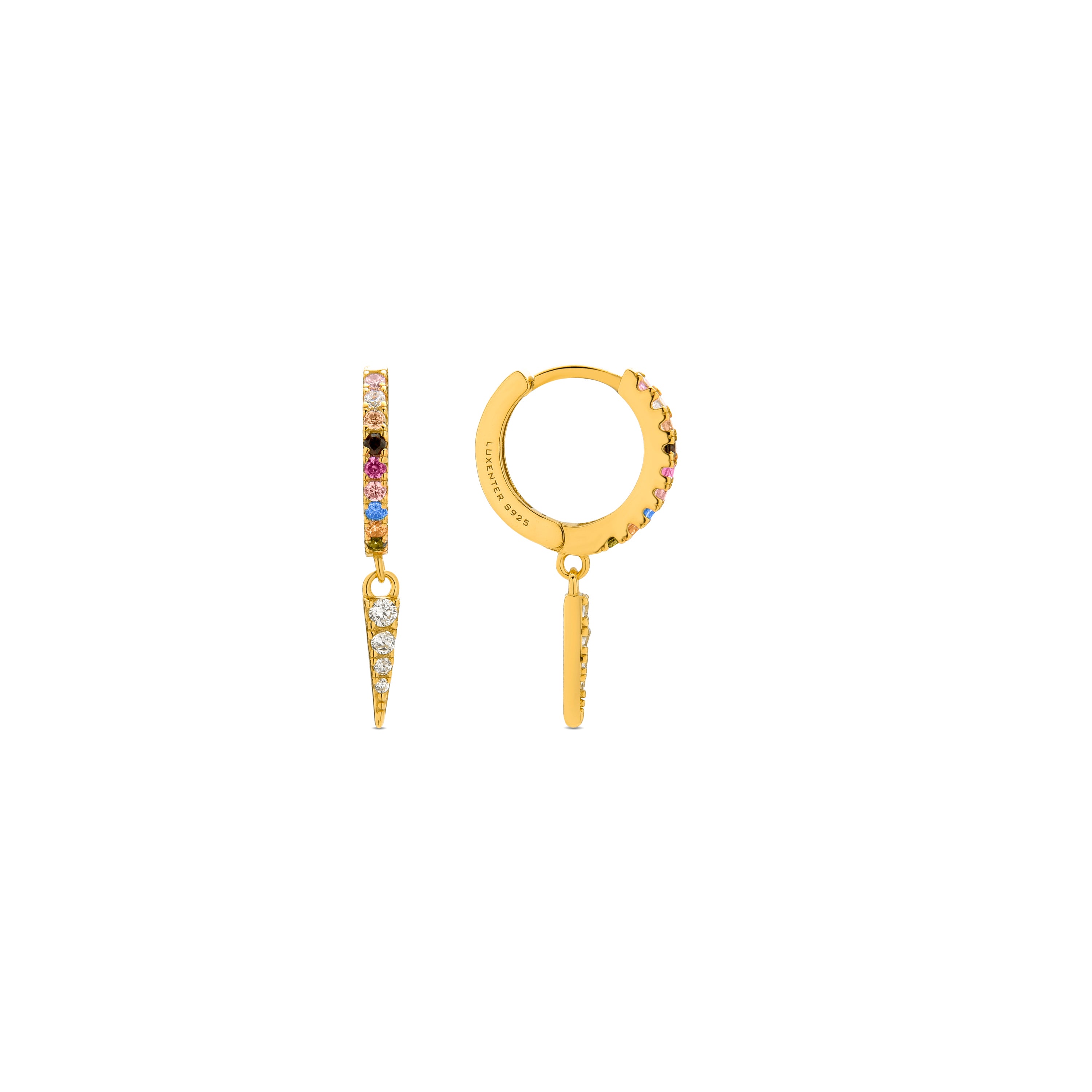925 Sterling Silver Earrings with Multicolor Zirconia finished in 18K yellow gold - Atrie