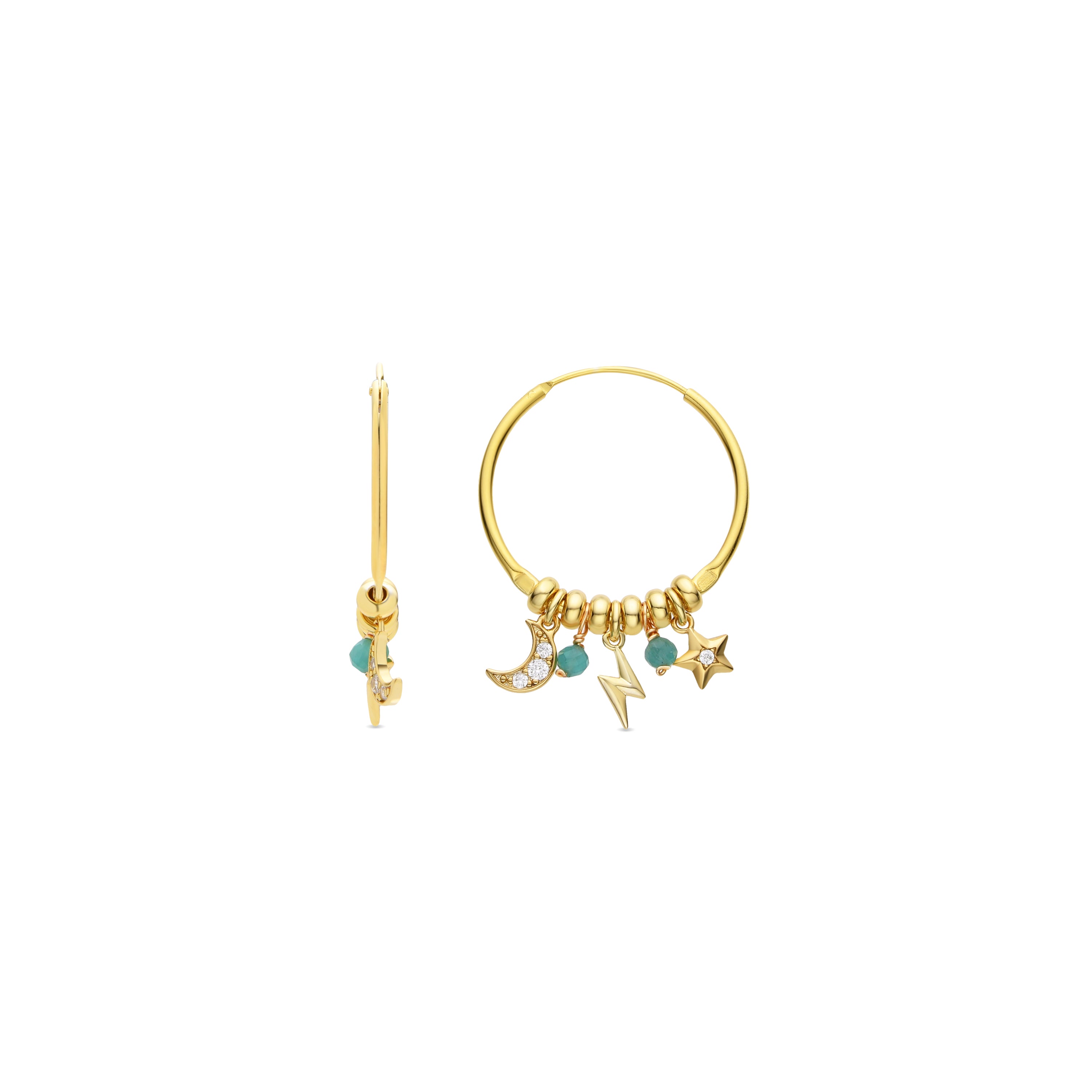 Brincos de Prata de Lei 925 e Cristal Verde acabados em ouro amarelo de 18k - Olzex