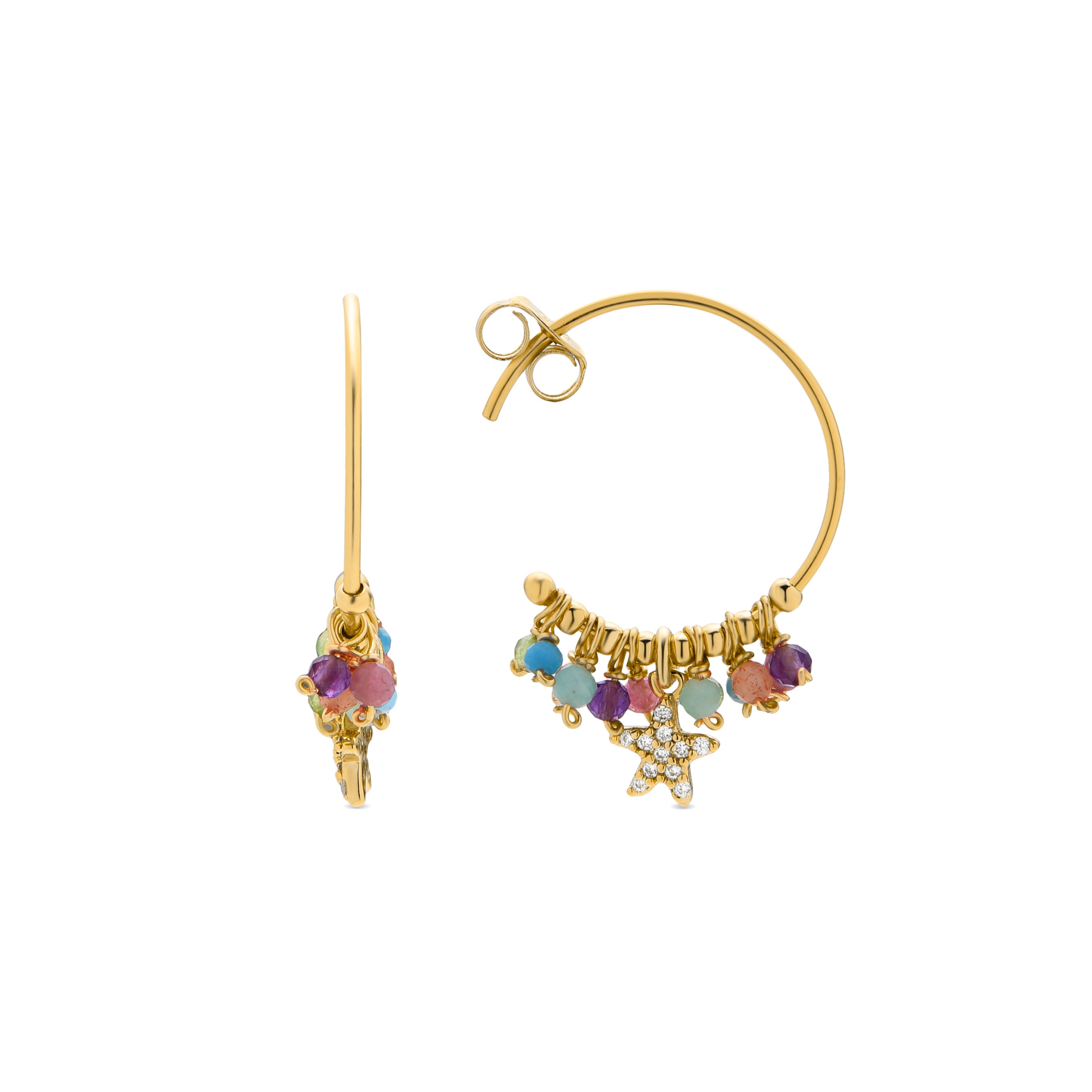 925 Sterling Silver Earrings with Multicolor Crystal finished in 18K yellow gold - Star