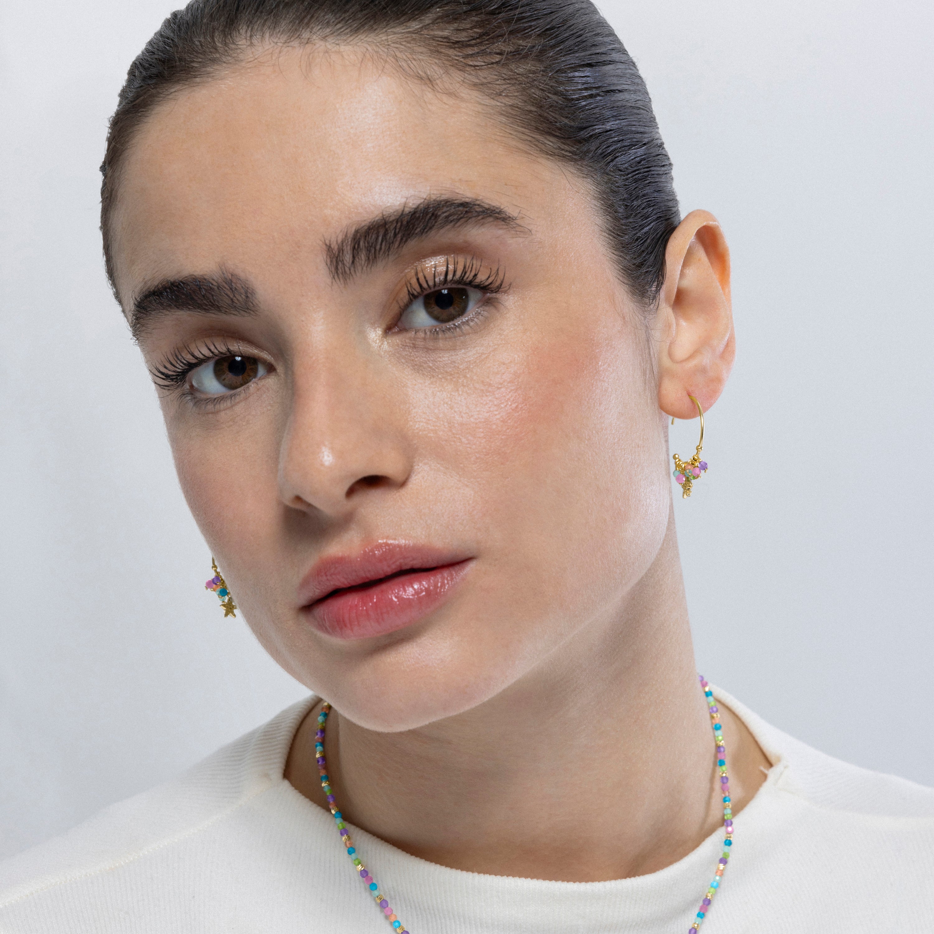 925 Sterling Silver Earrings with Multicolor Crystal finished in 18K yellow gold - Star