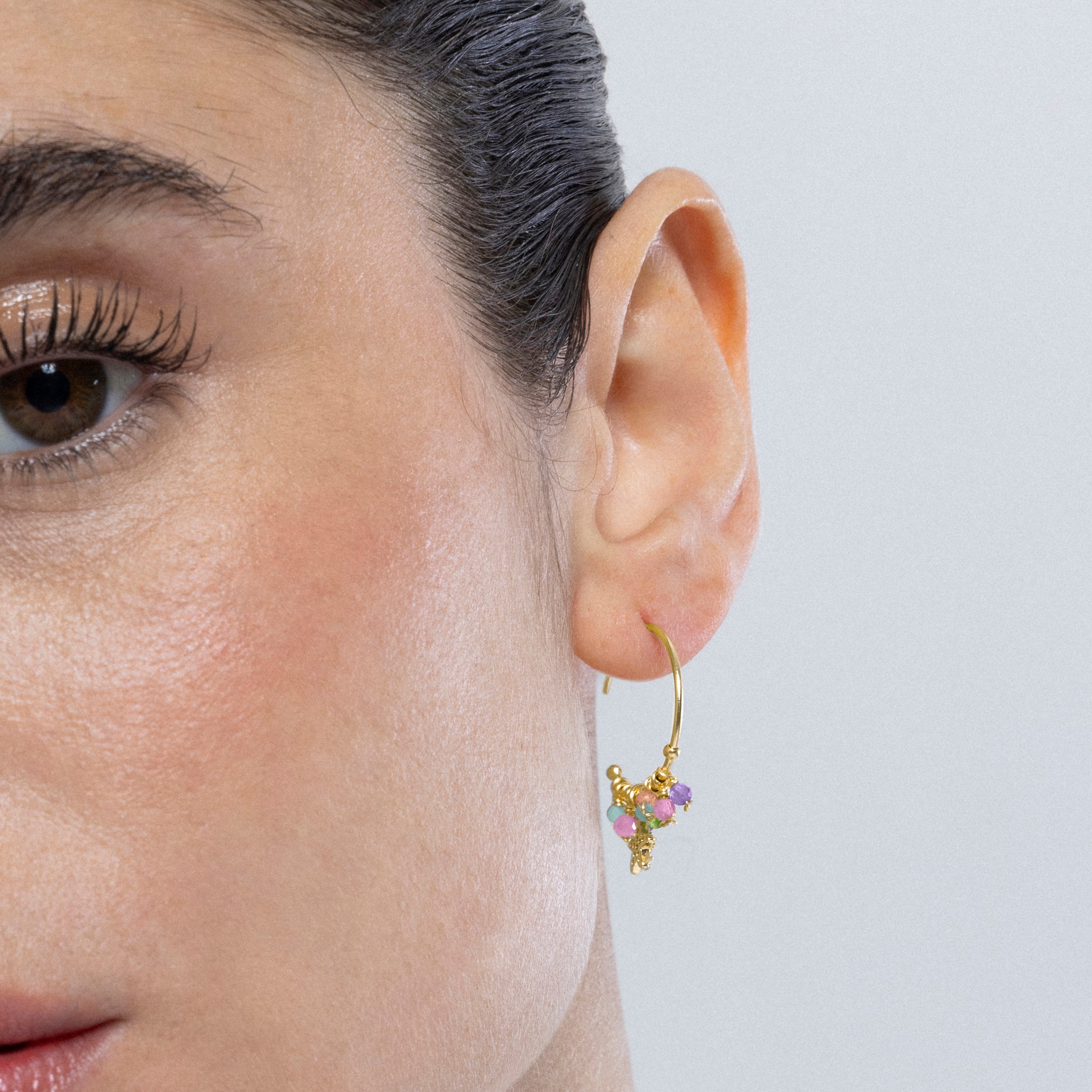 925 Sterling Silver Earrings with Multicolor Crystal finished in 18K yellow gold - Star