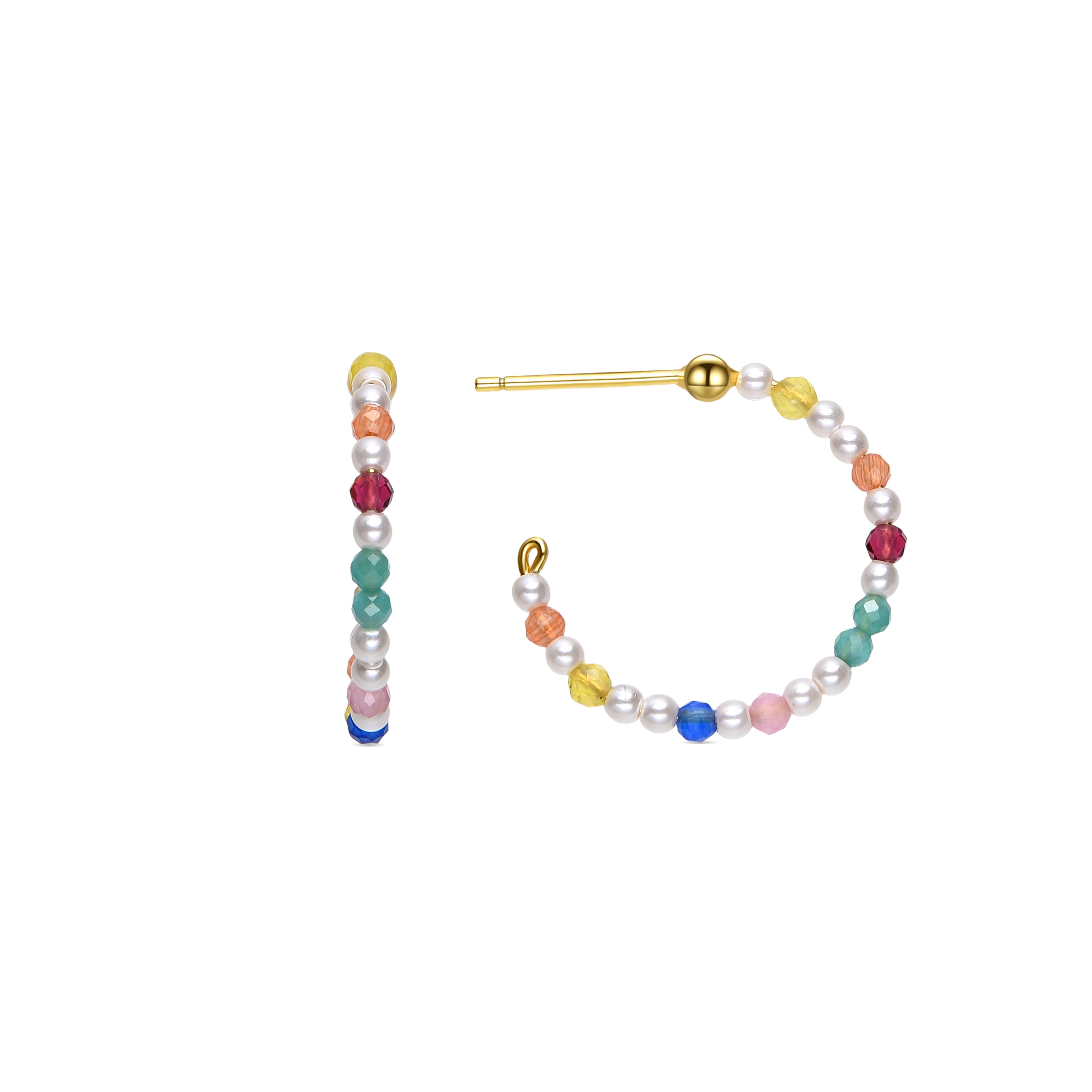 Boucles d'oreilles en argent sterling 925 et perle blanche finition or jaune 18K - Deriz