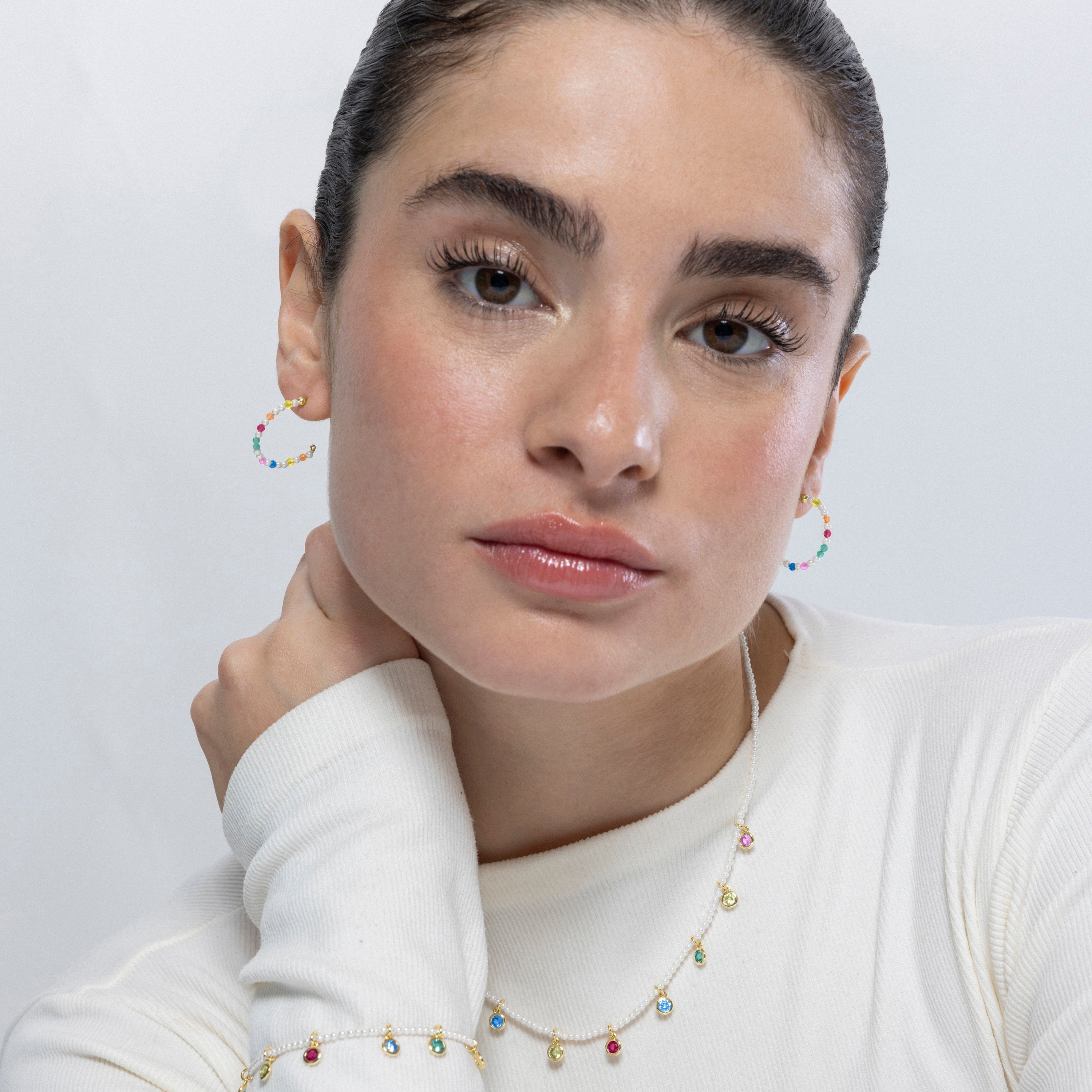 Boucles d'oreilles en argent sterling 925 et perle blanche finition or jaune 18K - Deriz