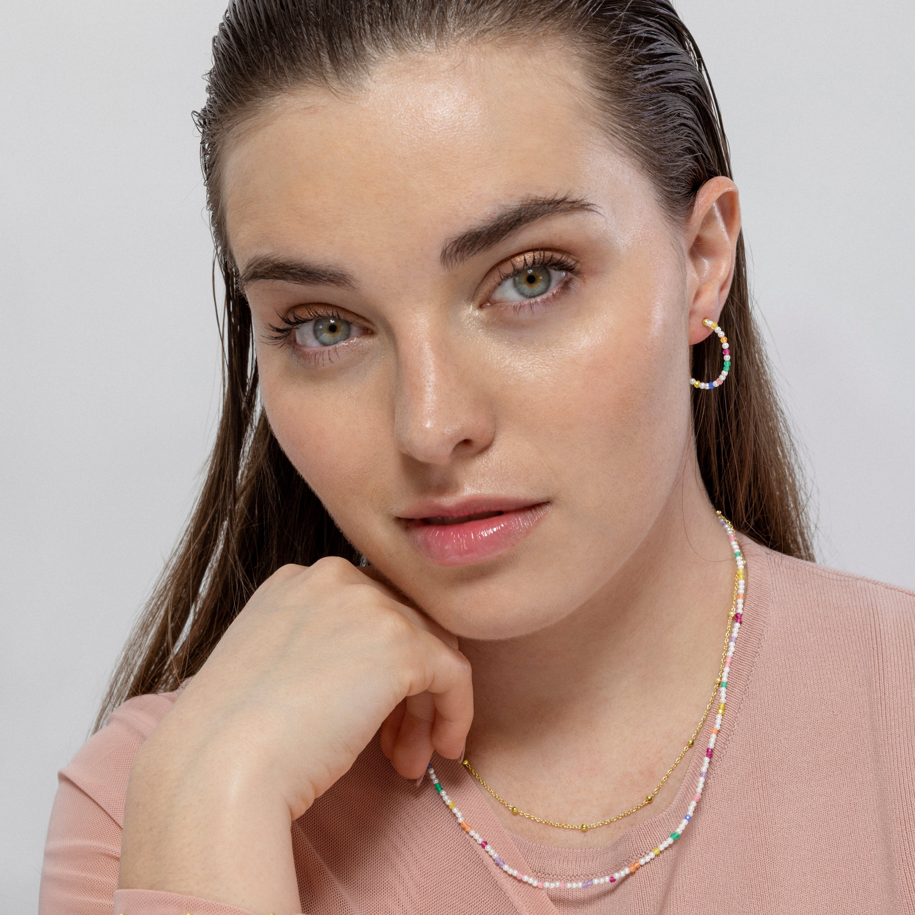 925 Sterling Silver Earrings with White Pearl finished in 18K yellow gold - Deriz