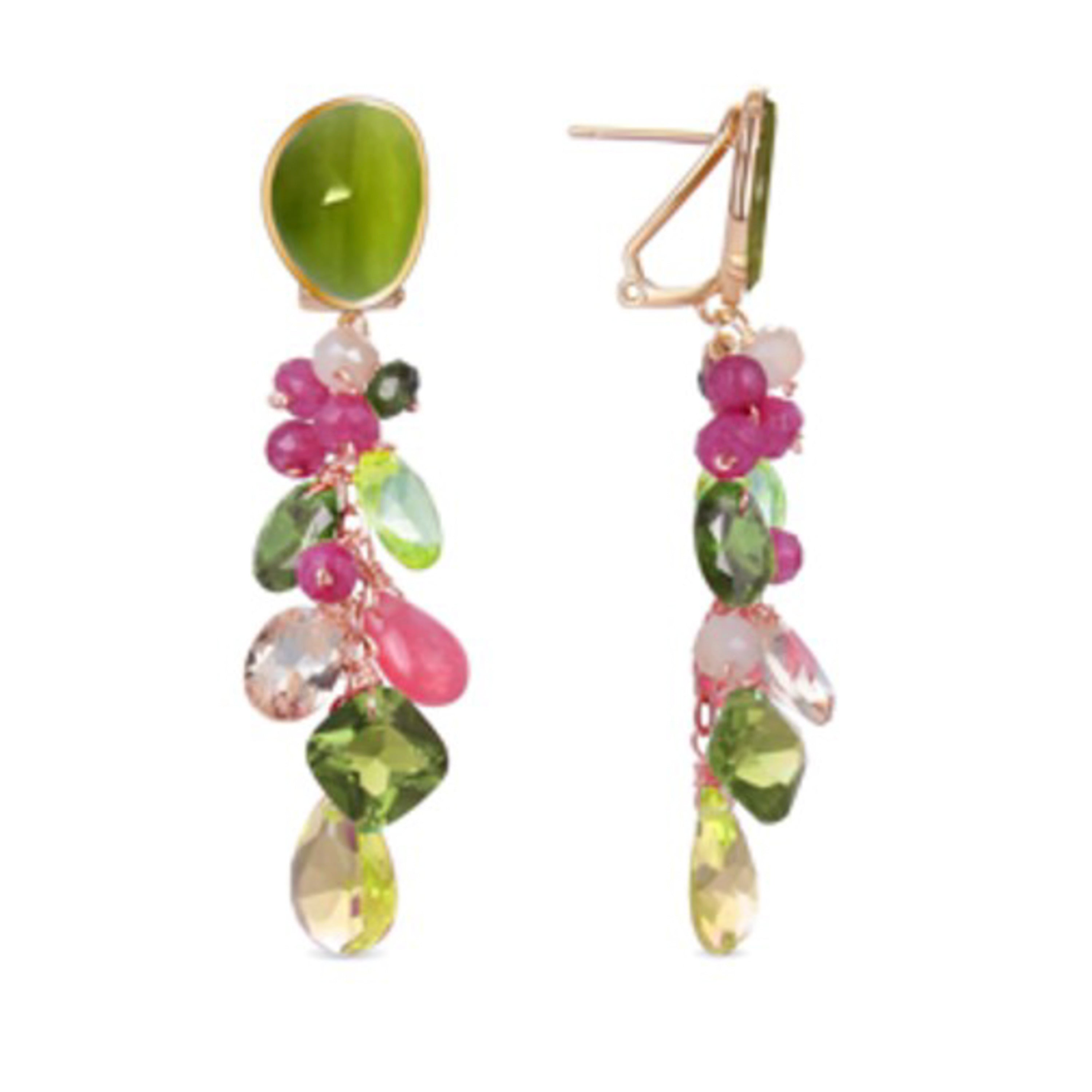 Boucles d'oreilles en argent sterling 925 et œil de chat vert finition or jaune 18K - Urilys