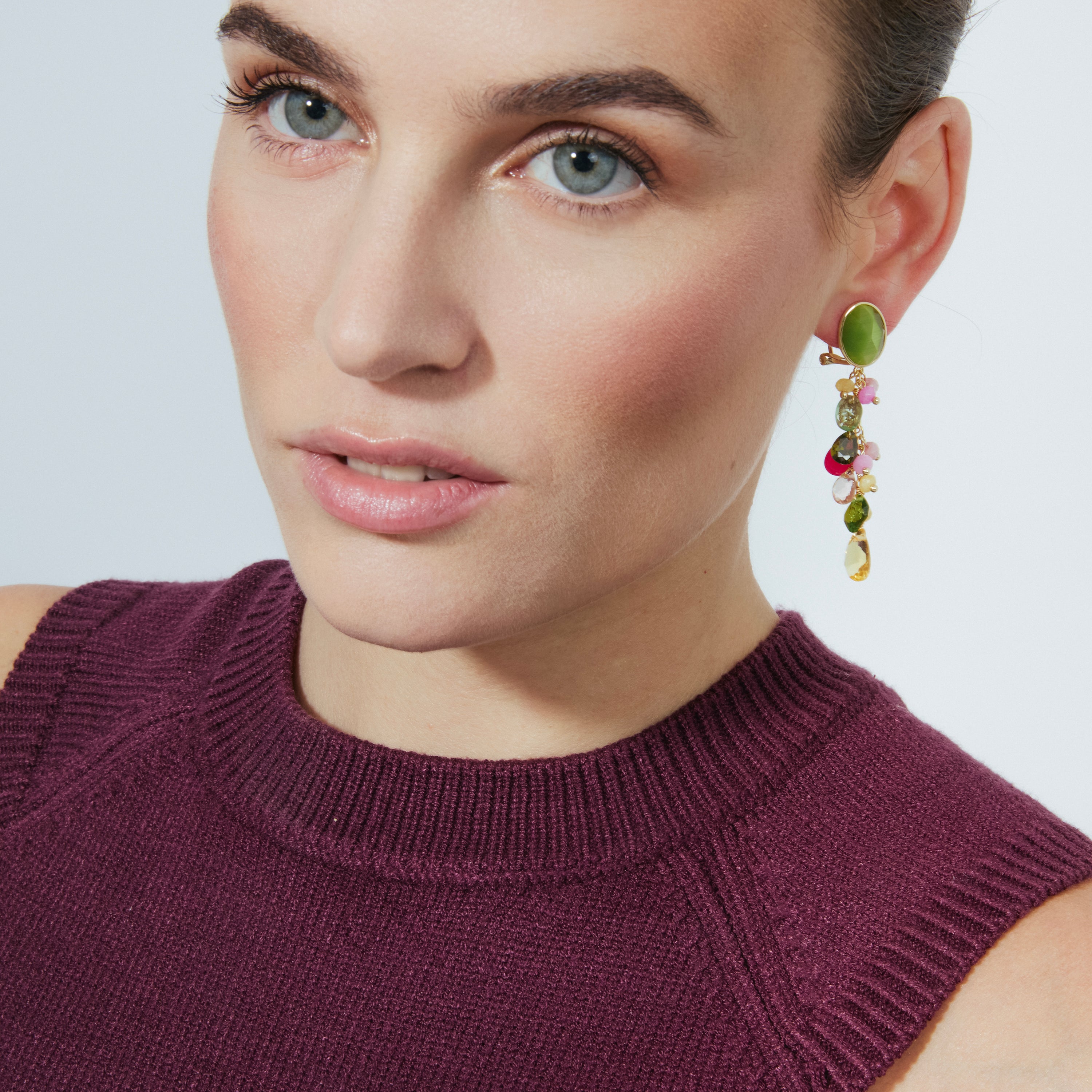 Boucles d'oreilles en argent sterling 925 et œil de chat vert finition or jaune 18K - Urilys