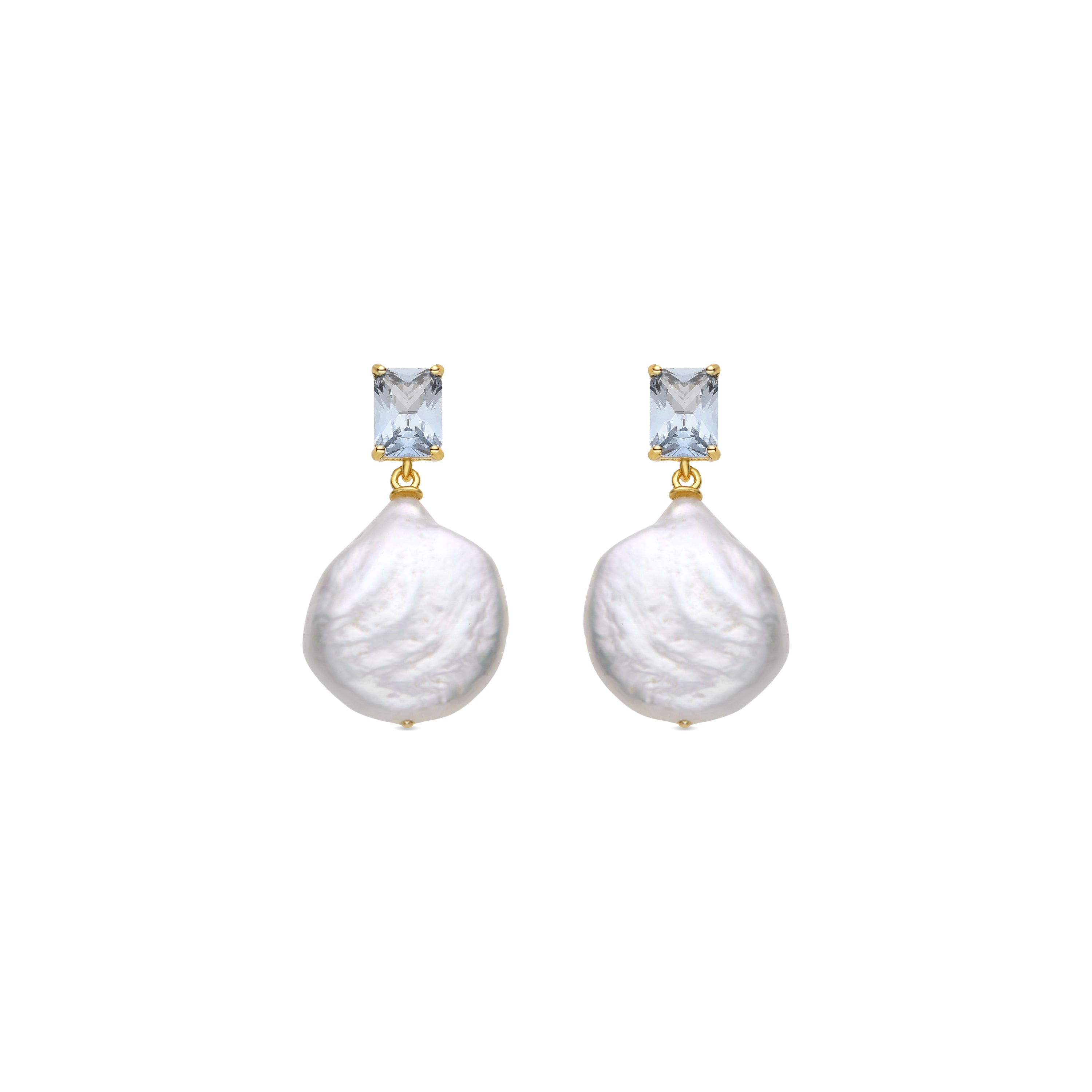 Boucles d'oreilles en argent sterling 925 et perle blanche finies en or jaune 18K - Dyafa