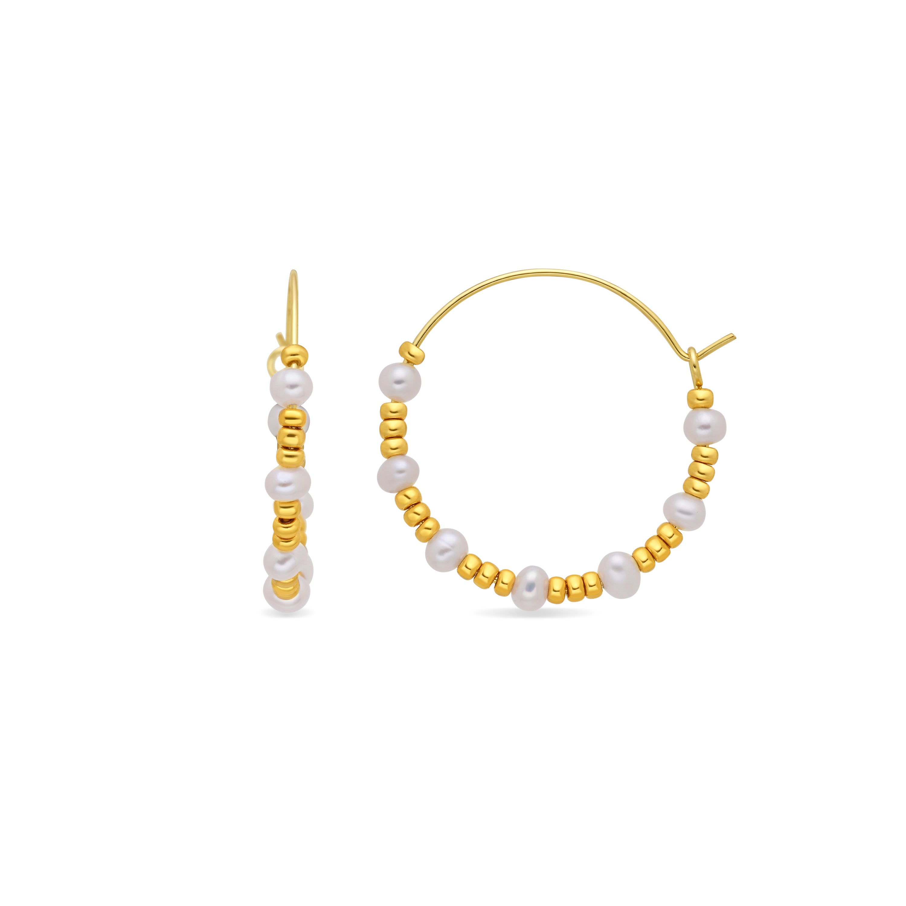 Boucles d'oreilles en argent sterling 925 et perle blanche avec finition en or jaune 18 carats - Deli